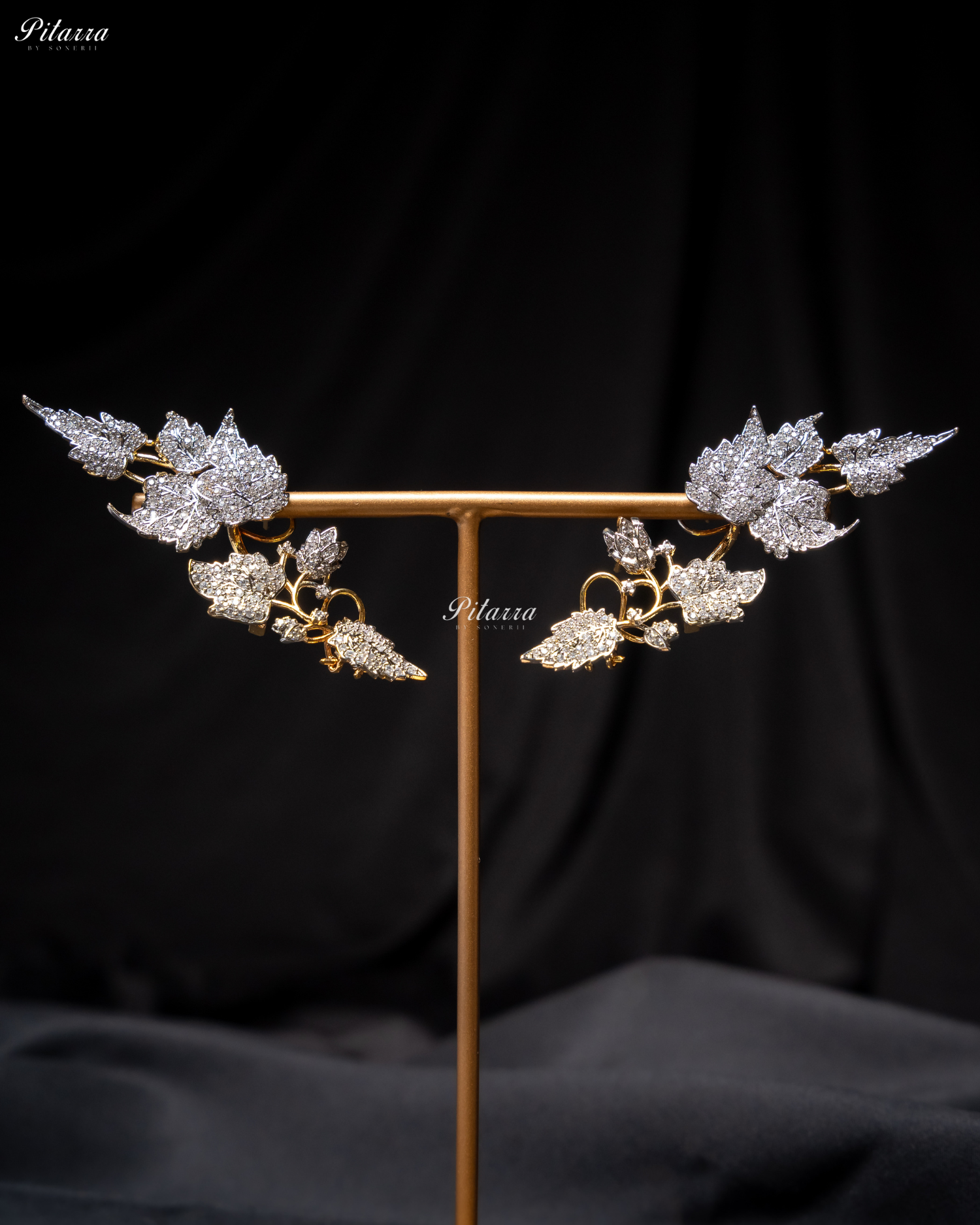 Silver - Golden Unique Leaf Shaped Crystal Earrings