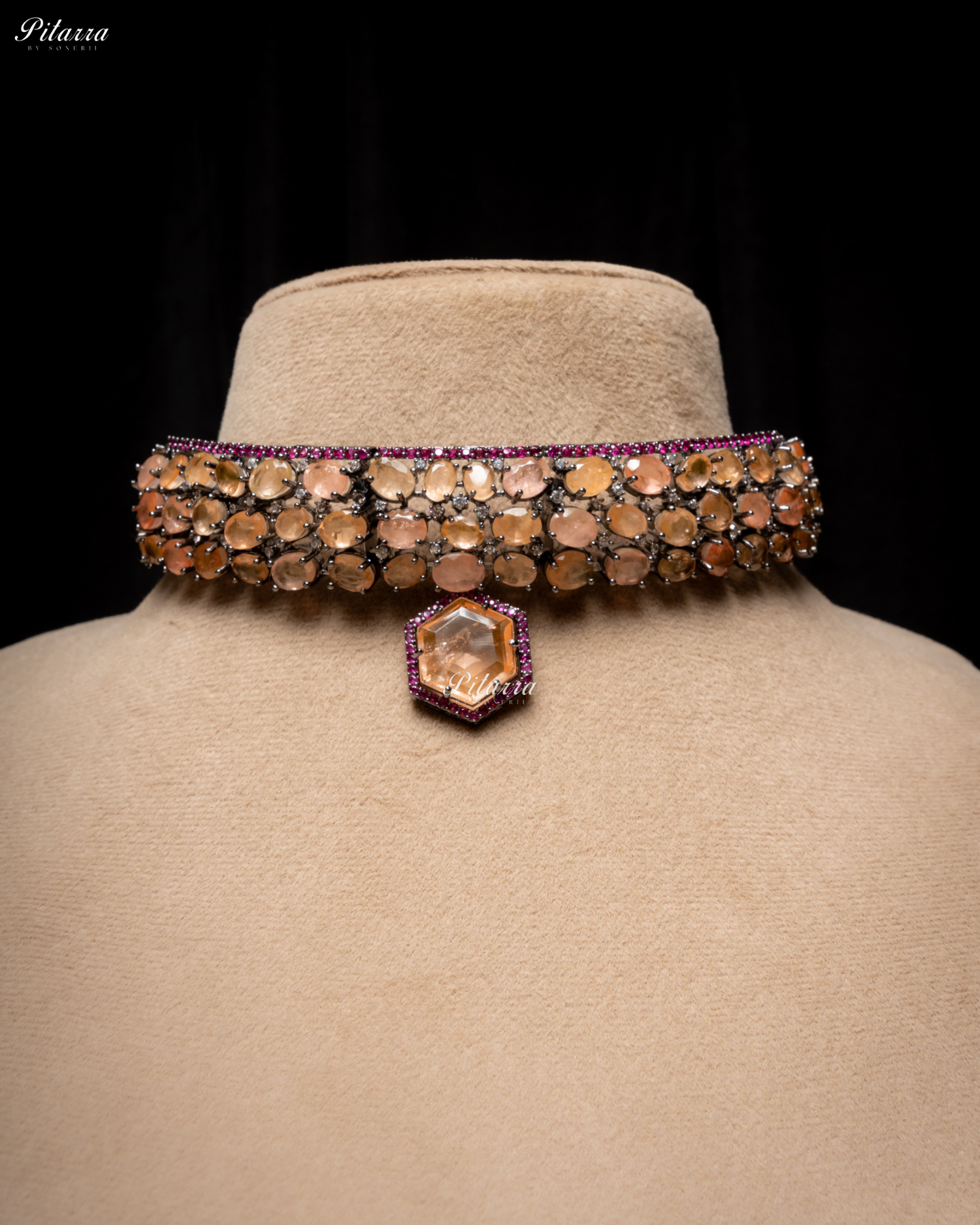 Golden Stone Purple Lining Crystal Choker Set