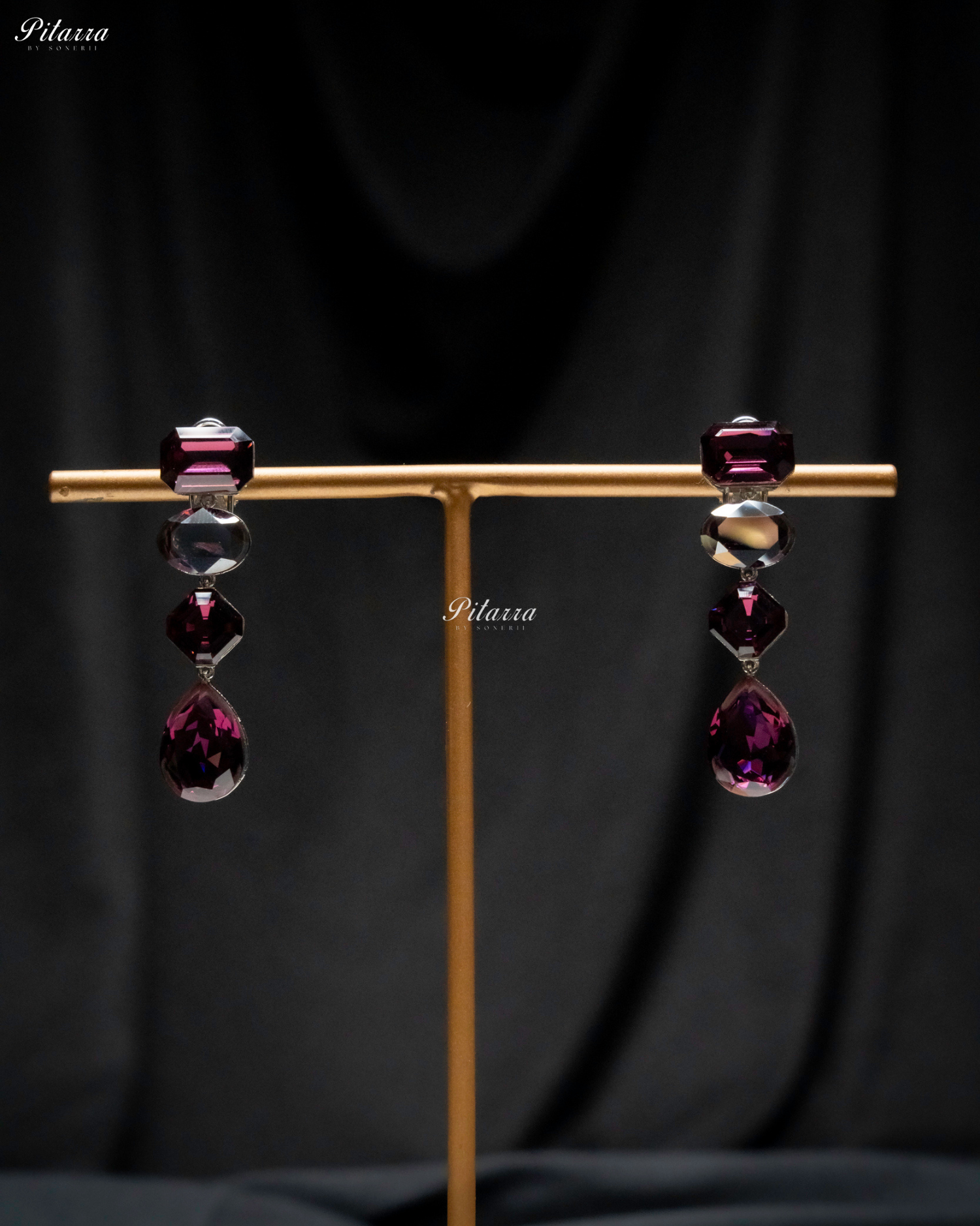 Amethyst Stone Studded Geometric Crystal Drop Earrings