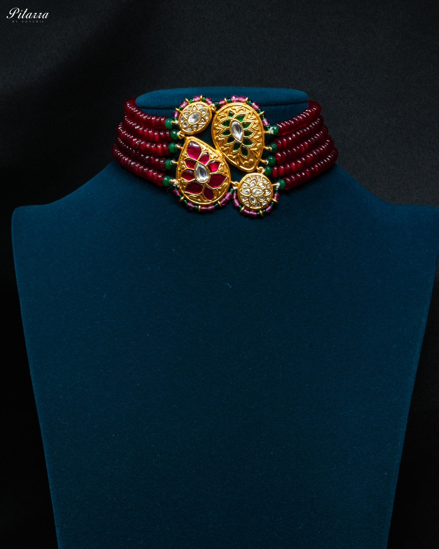 Ruby Red Pearls Kundan Choker Set