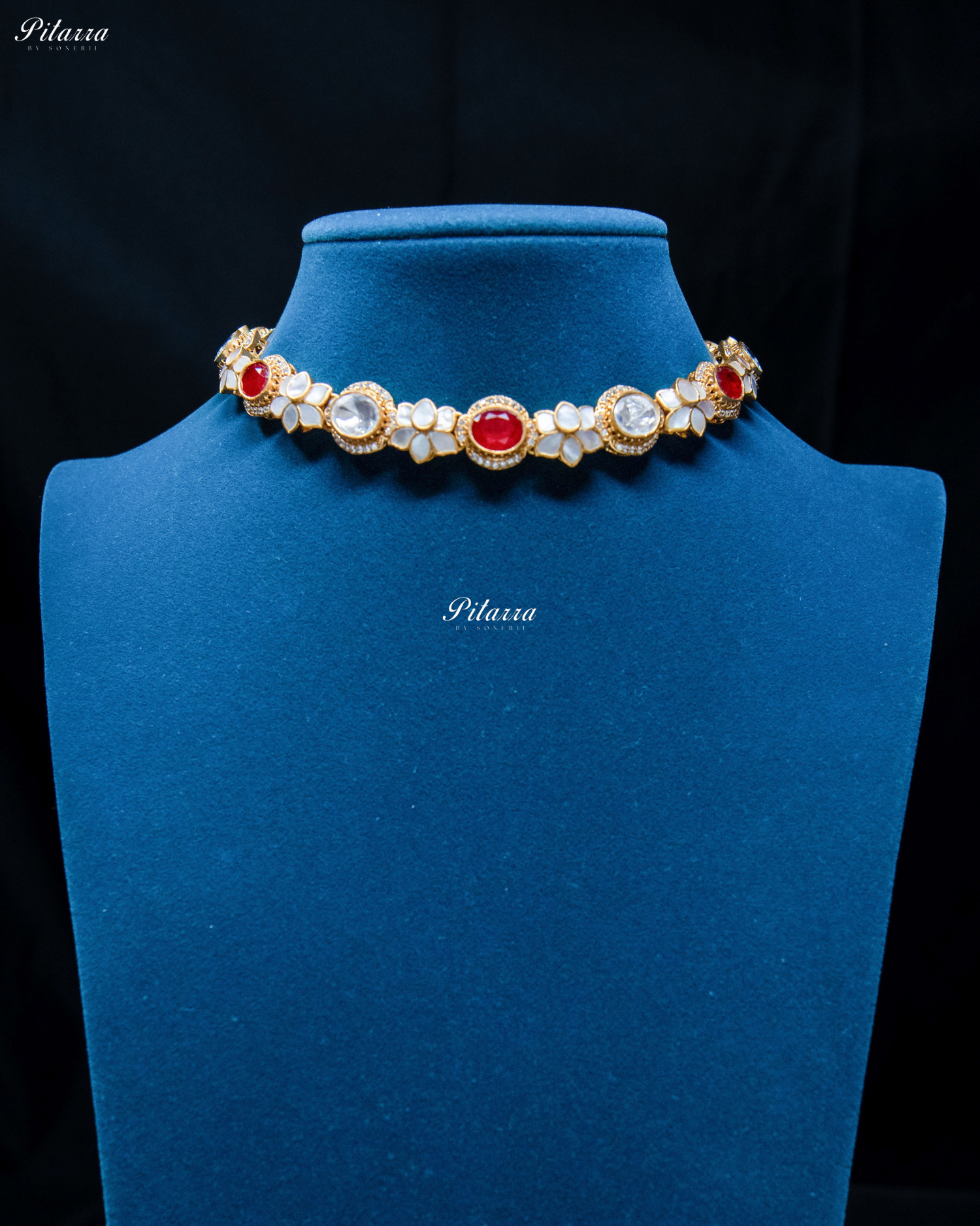White Flora Ruby Stone Kundan Choker Set
