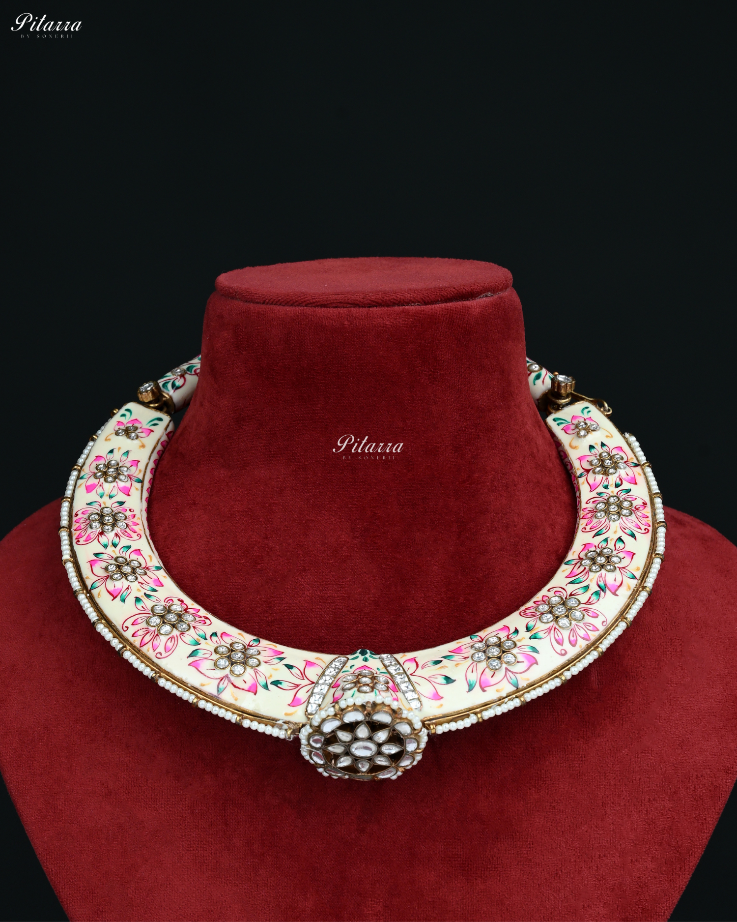 Rajwada Pink Floral Meenakari Kundan Choker Set