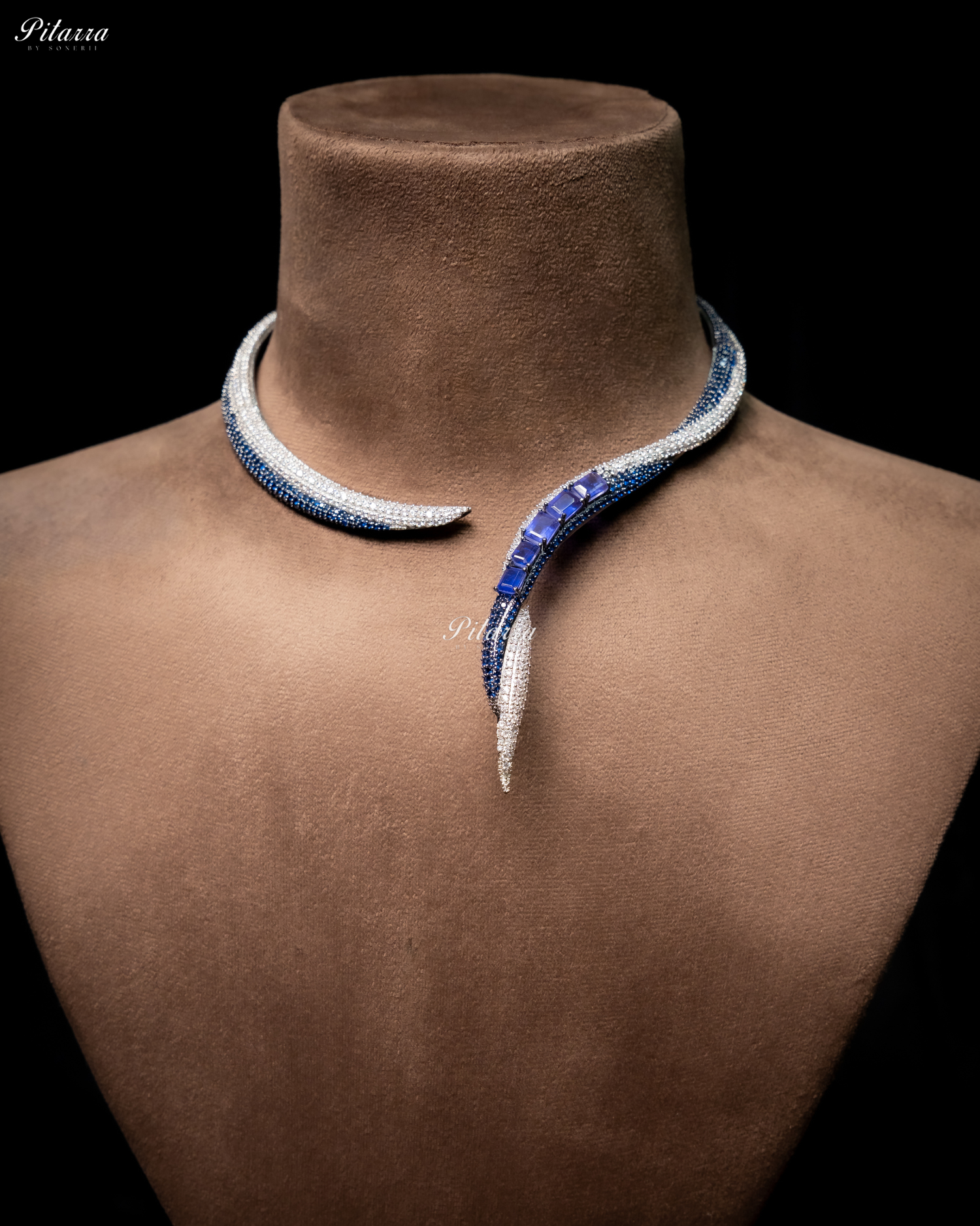 Blue Stone Sleek CZ Choker Statement Necklace Set