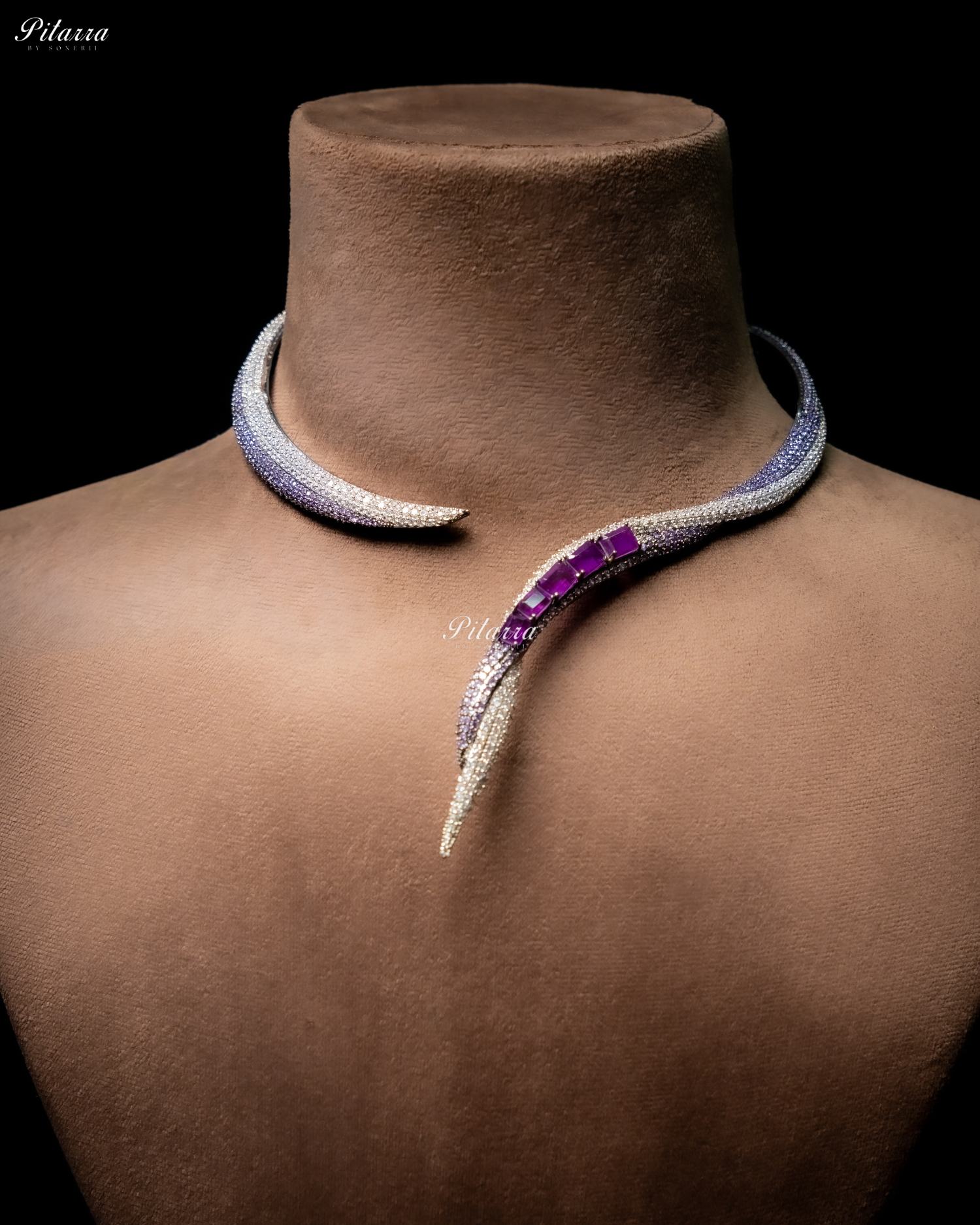 Purple Stone Sleek CZ Choker Statement Necklace Set