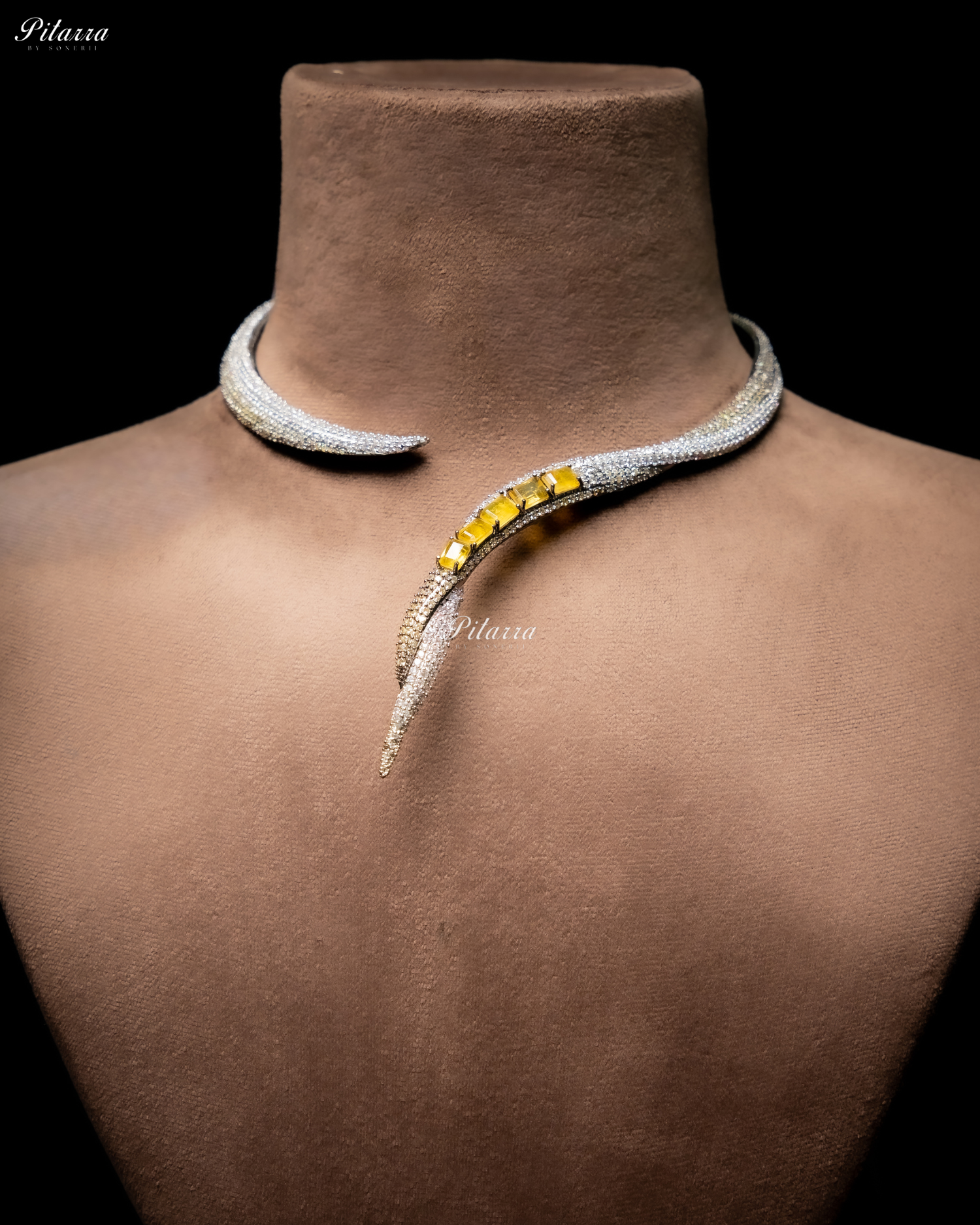 Yellow Stone Sleek CZ Choker Statement Necklace Set