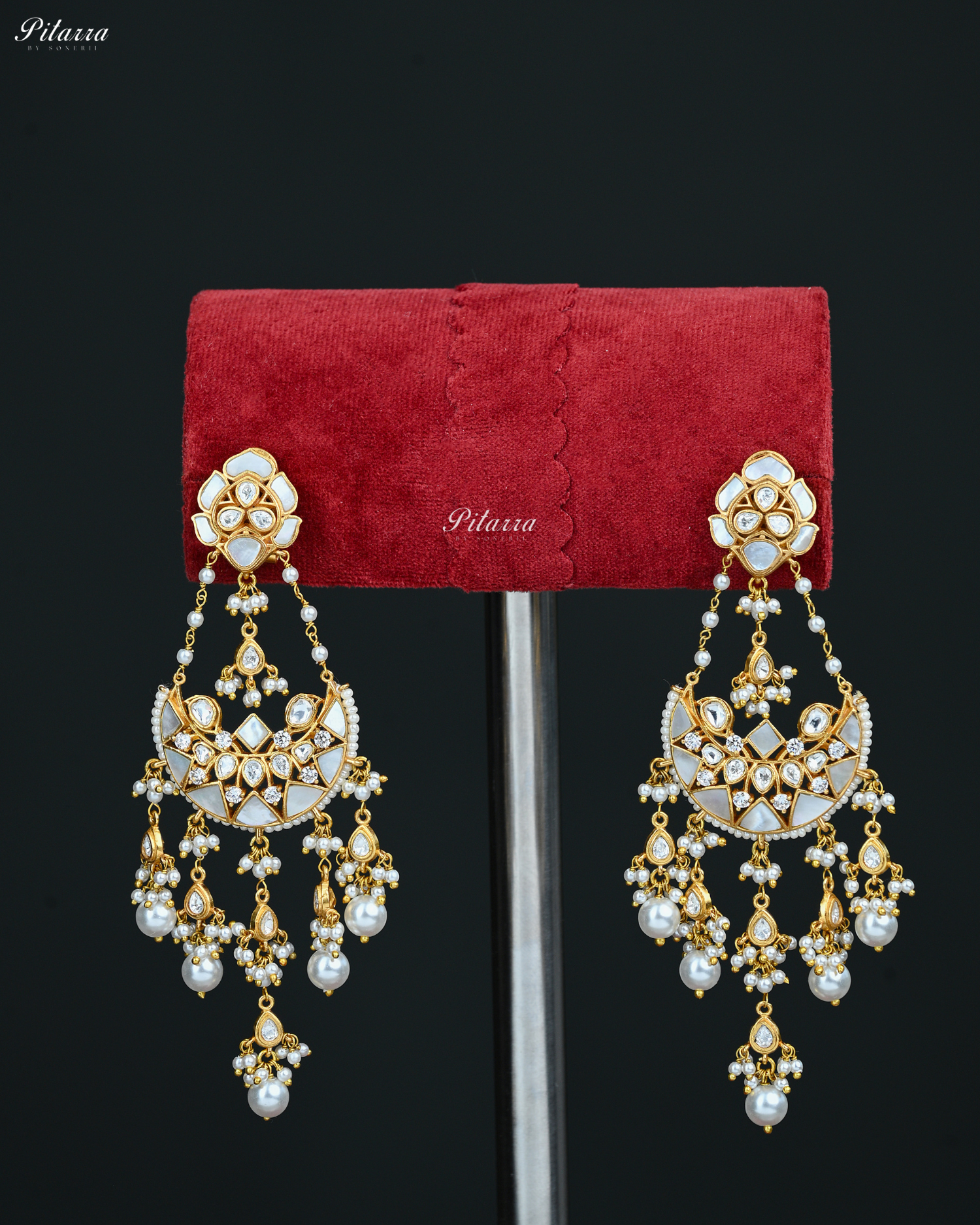 White Colour Gold Plated Pearl Chandbali Earrings