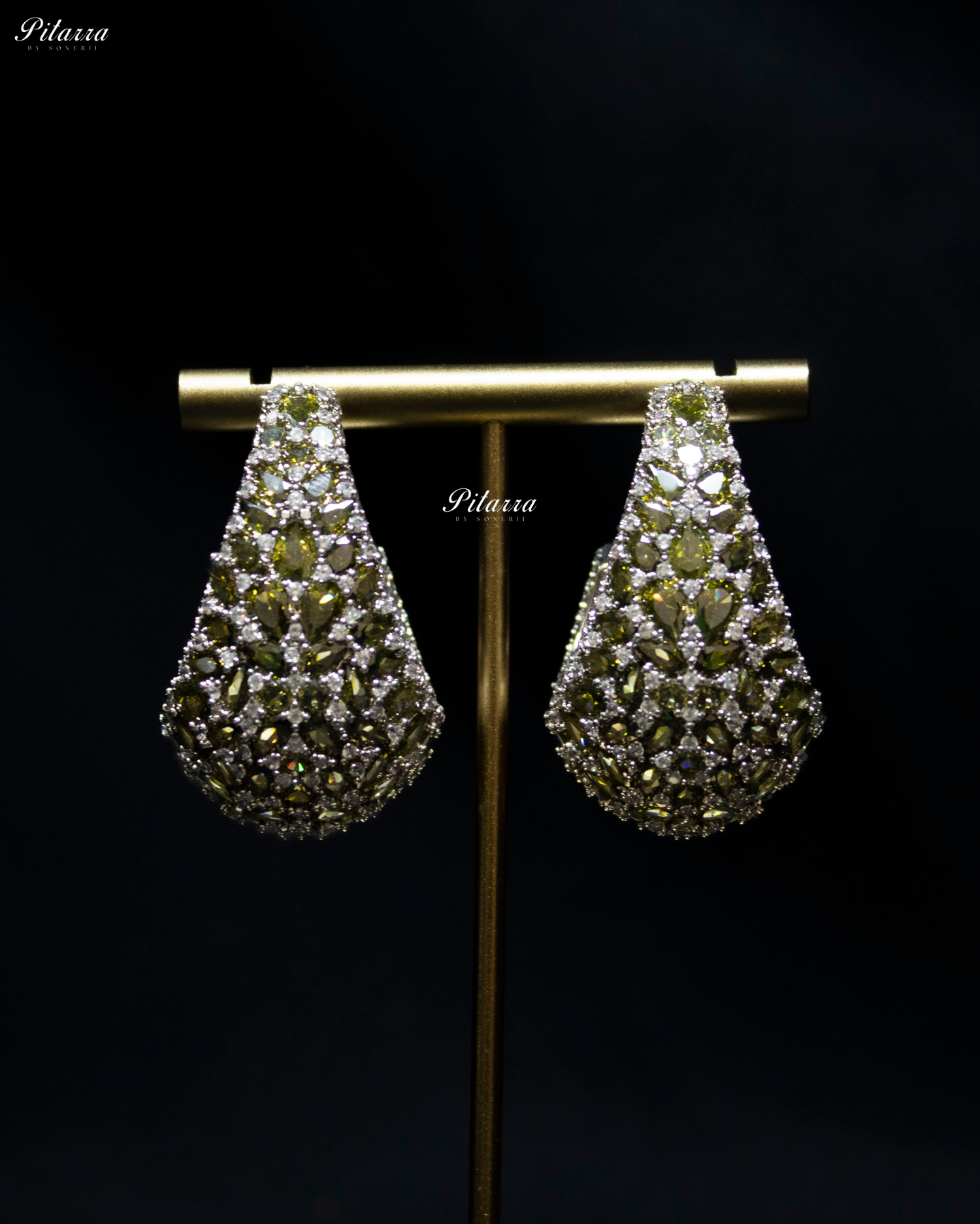 Peridot Teardrop CZ Stud Earrings