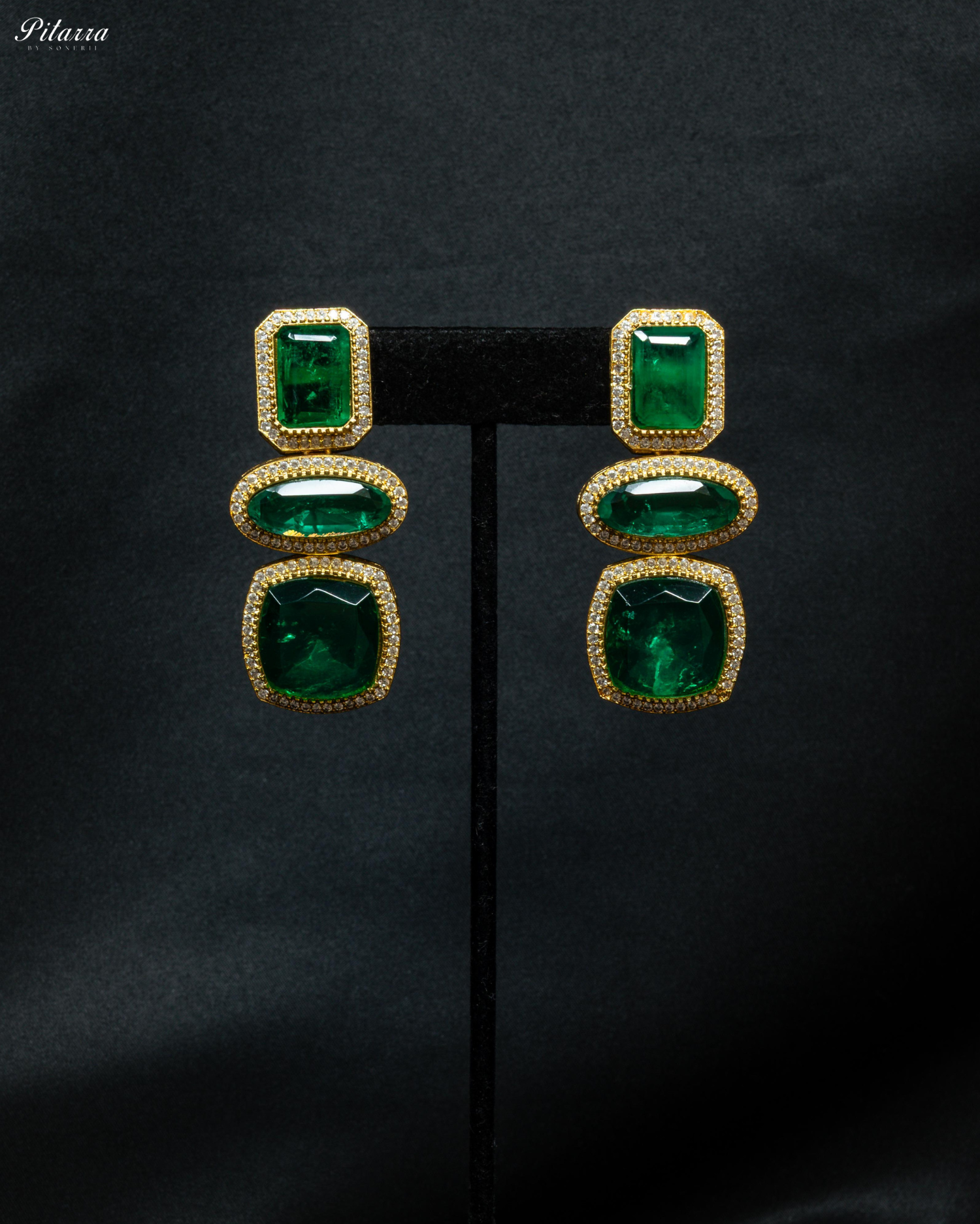 Green Golden Cubic Zircon Dangler Earrings