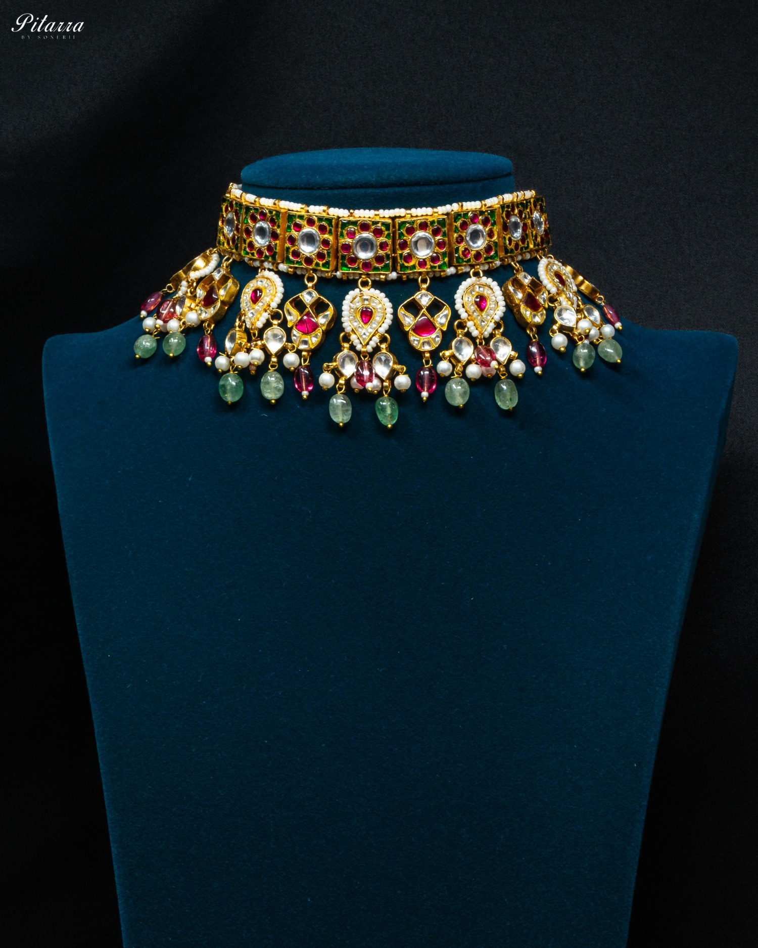 Multicolor Pitarra Uncut Polki Kundan Necklace Set