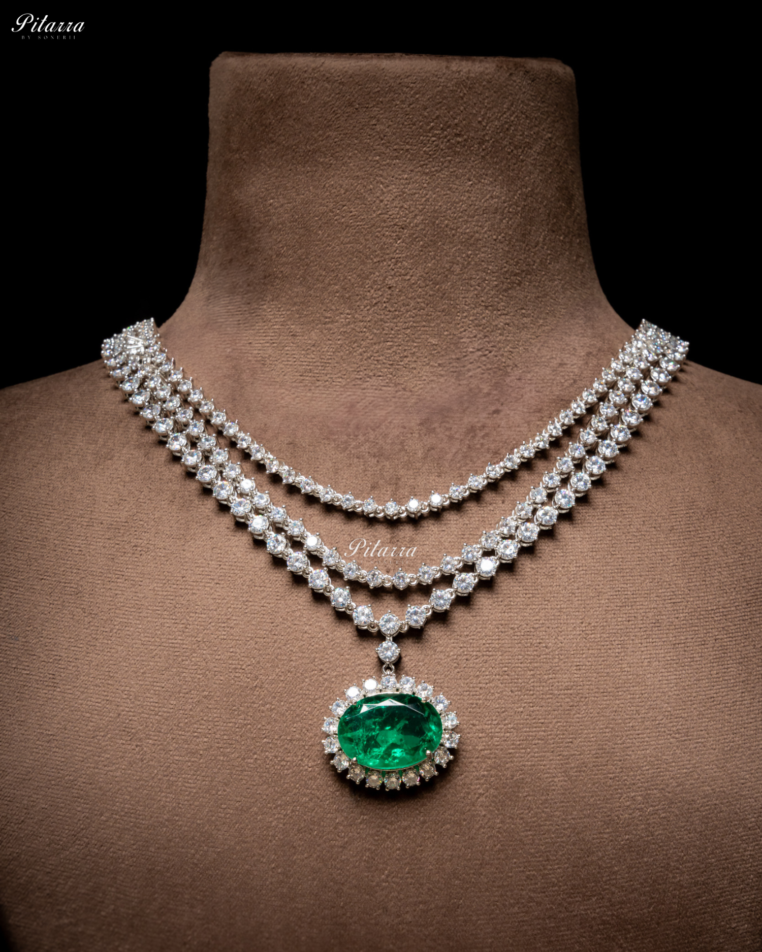 Emerald Stone Cubic Zirconia Silver Necklace Set
