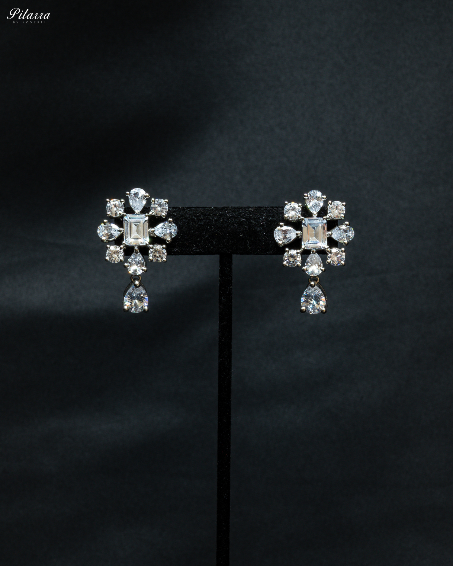 Flower Silver Zircon Drop Earrings