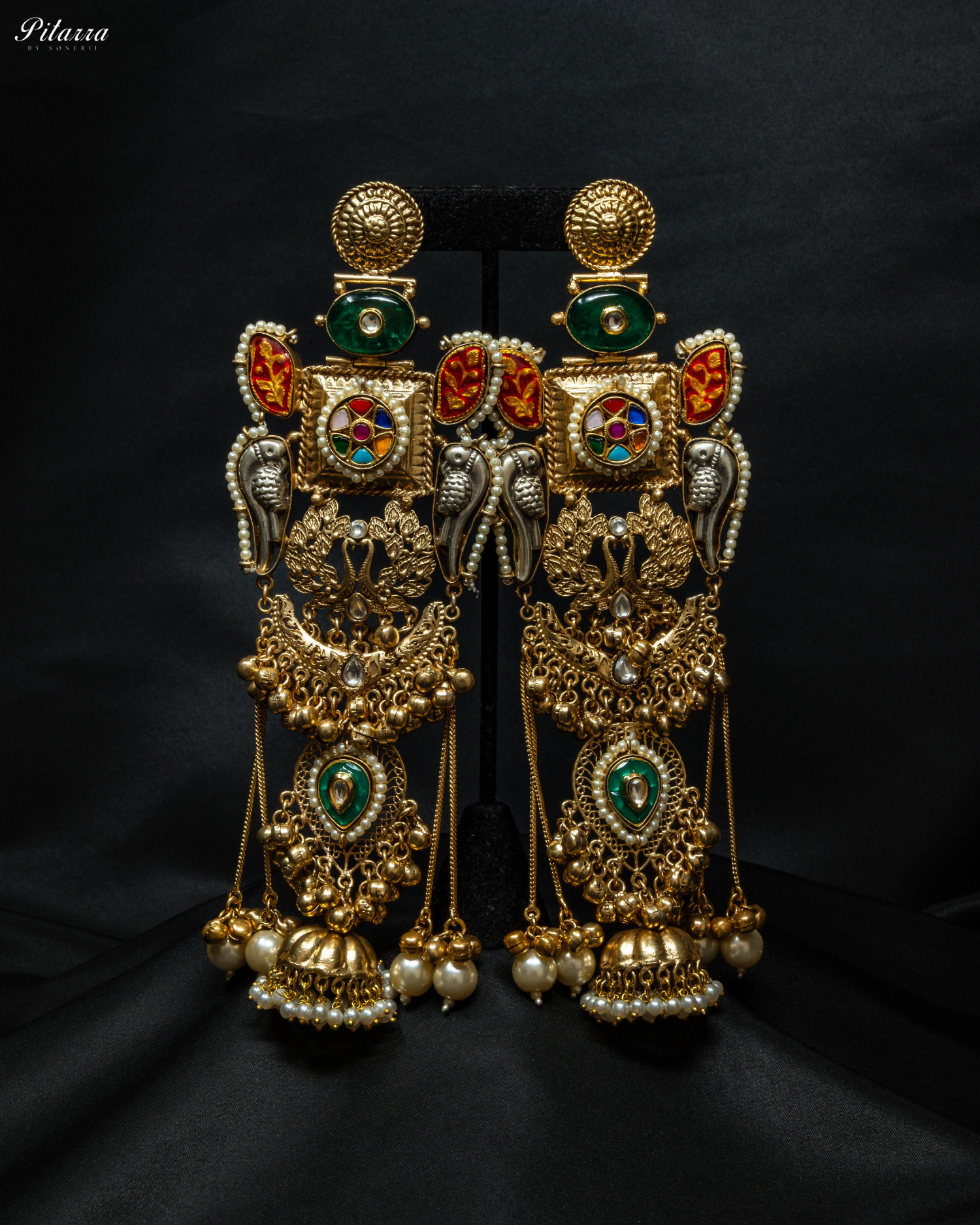 Golden Peacock Ethnic Kundan Dangle Earrings