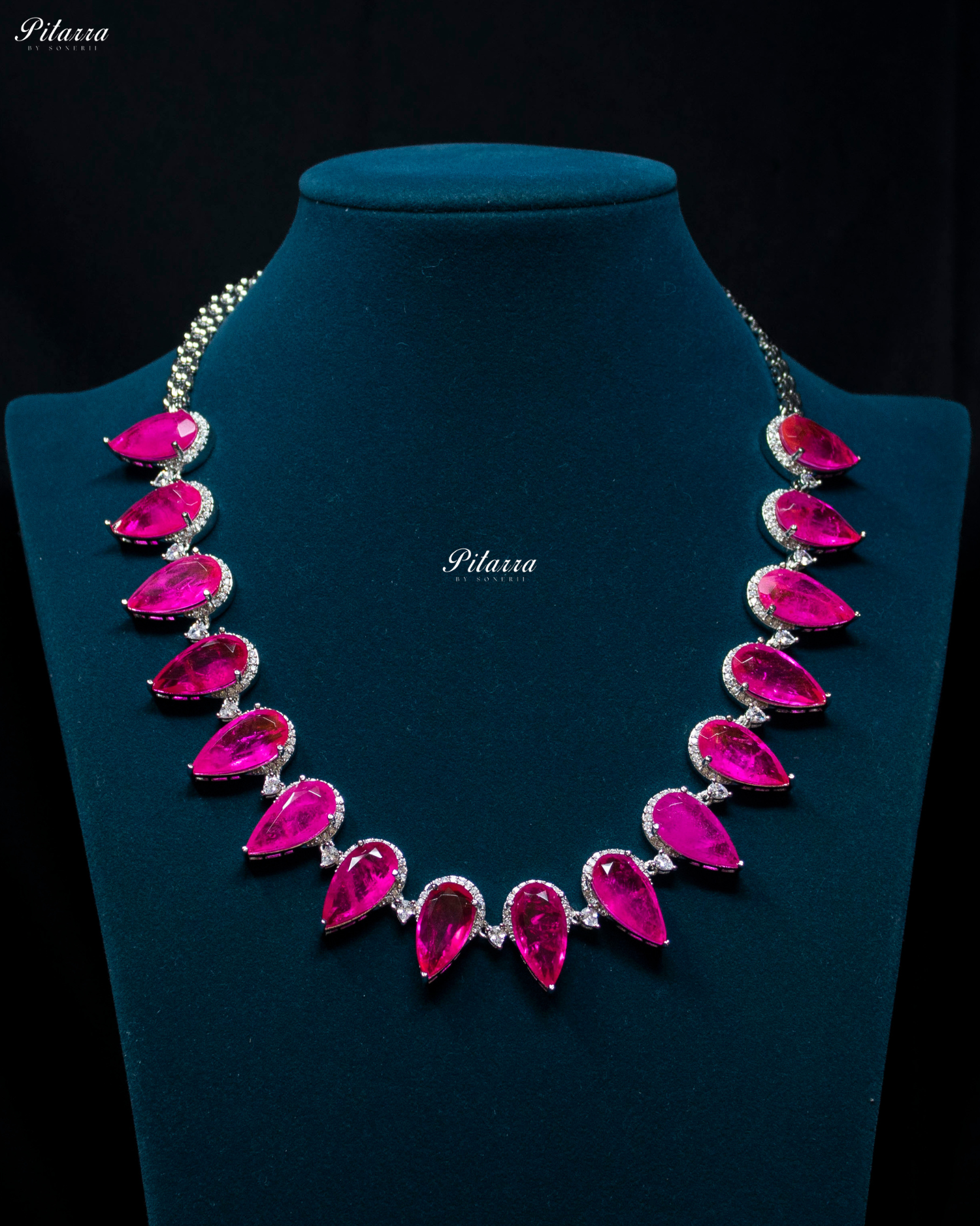 Pink Drop Pattern CZ Crystal Necklace Set
