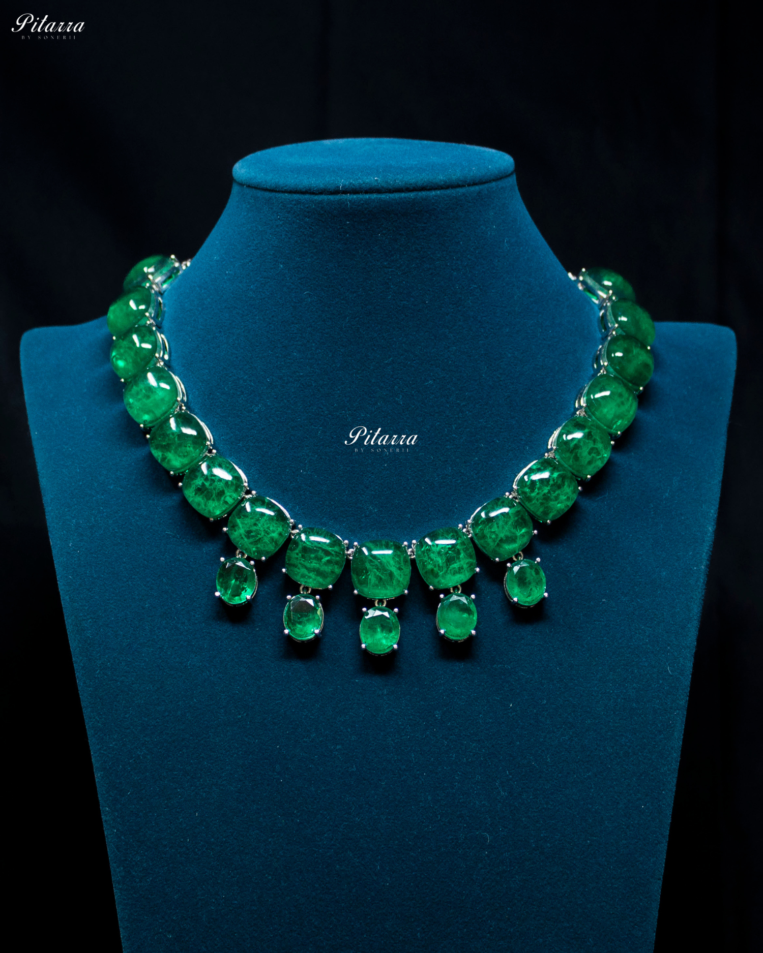 Emerald Drop Style Statement Crystal Necklace Set