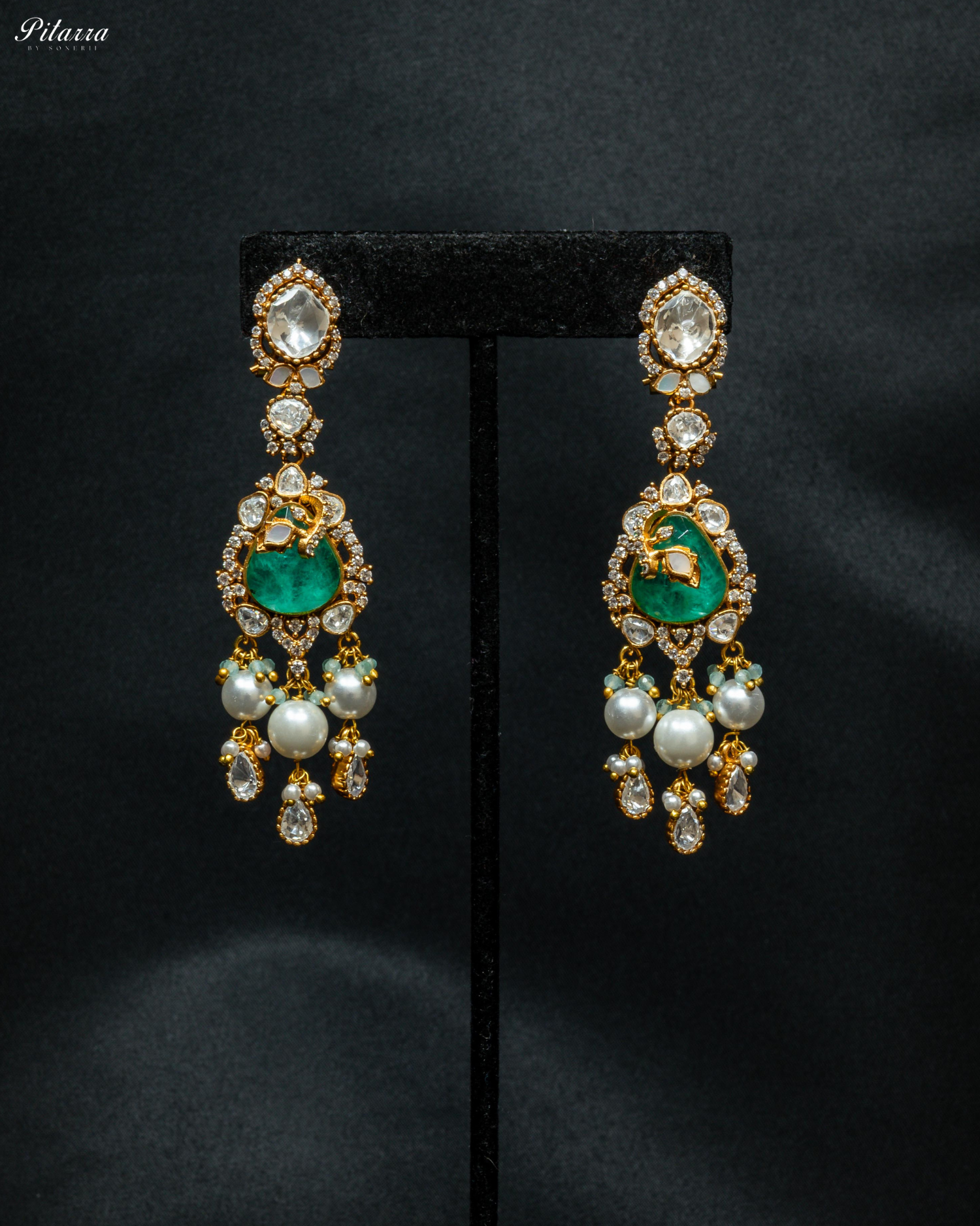 Green Stone Gold Plated Beaded Traditional Necklace Set
