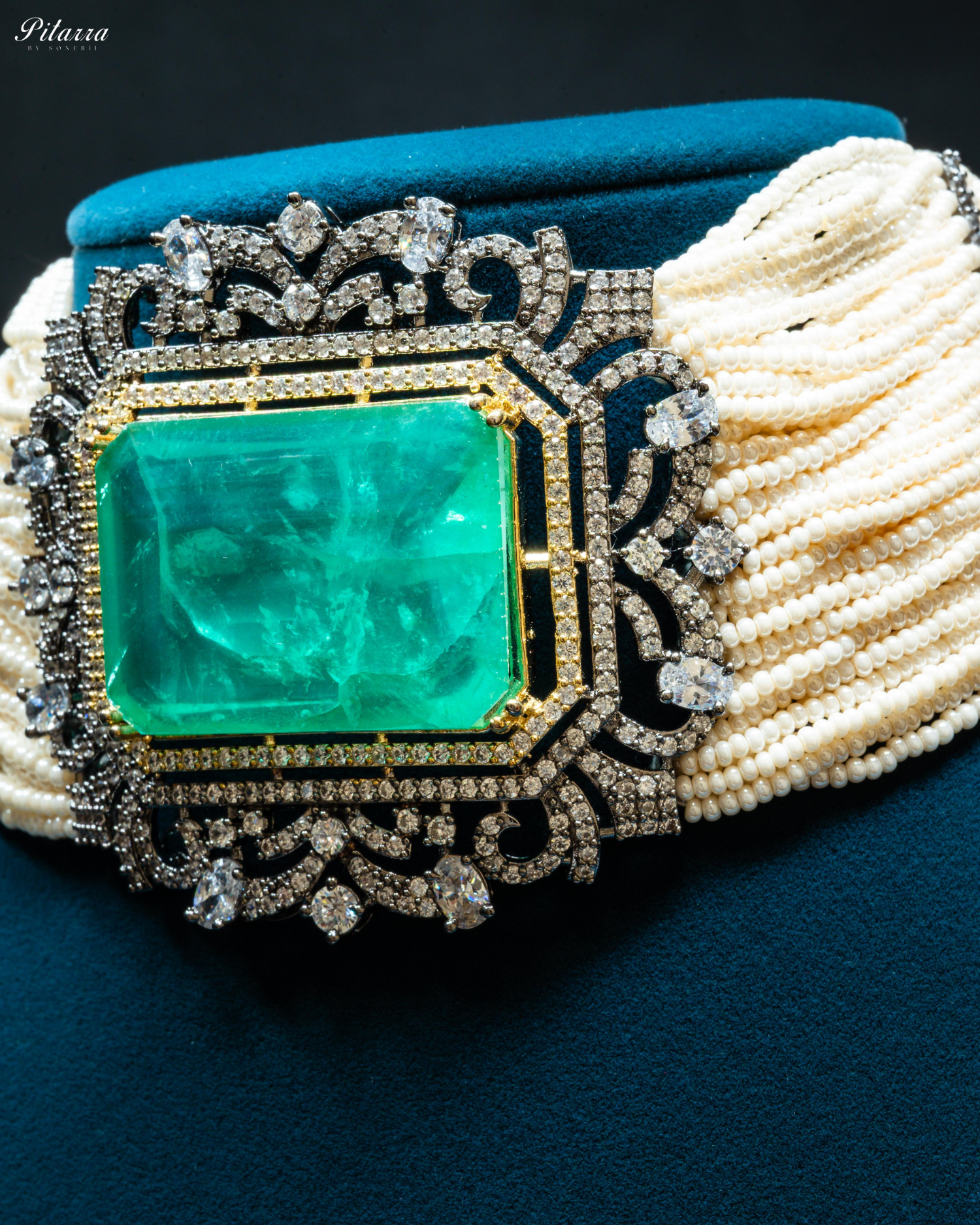 Mint color Stone Doublet Pearl Choker Set