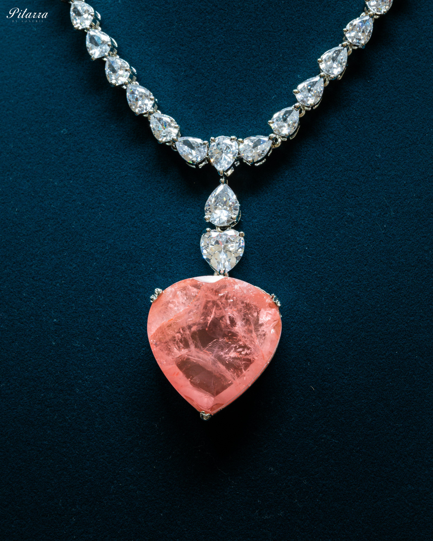 Peach Drop Stone Centred CZ Necklace Set
