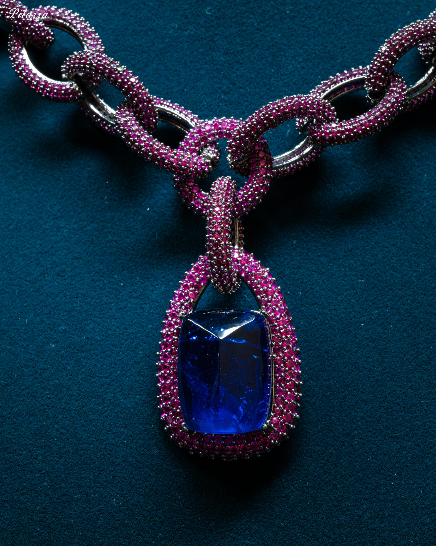 Blue Stone Pink Chain CZ Necklace Set