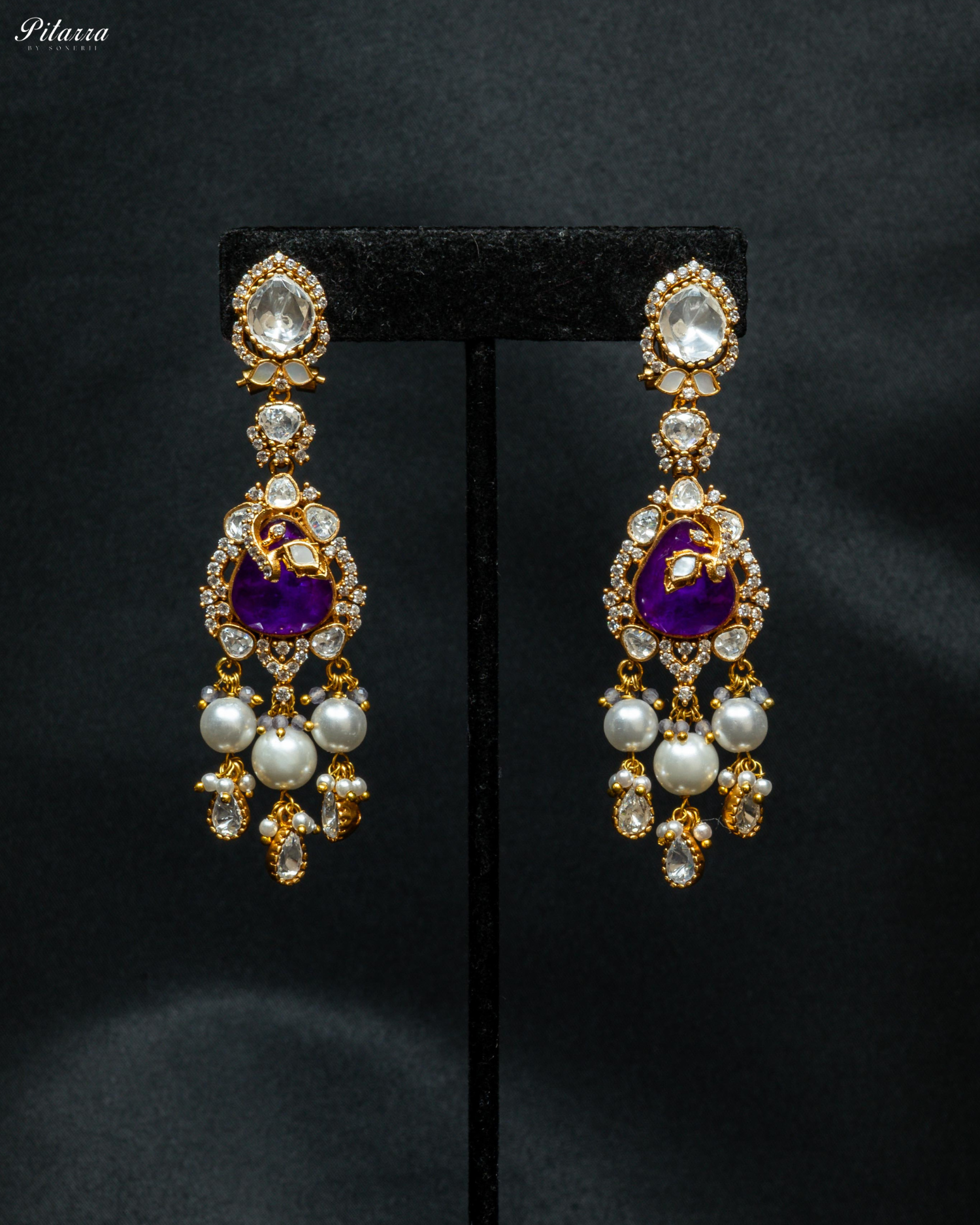 Purple Stone Gold Plated Beaded Traditional Necklace Set