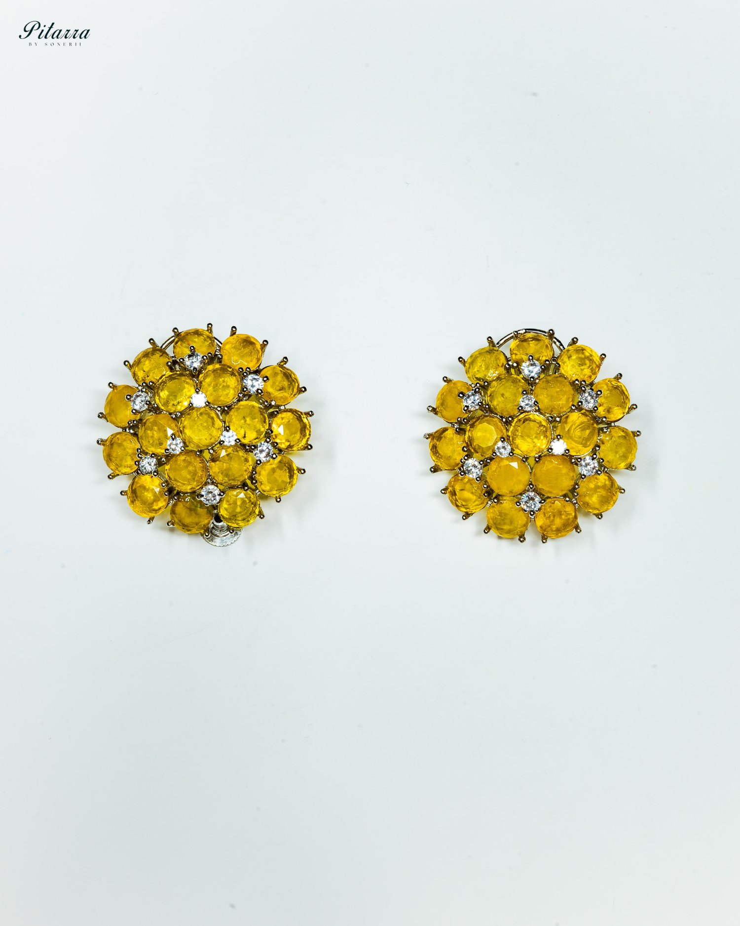 Yellow Stone Silver Crystal Stud Earrings