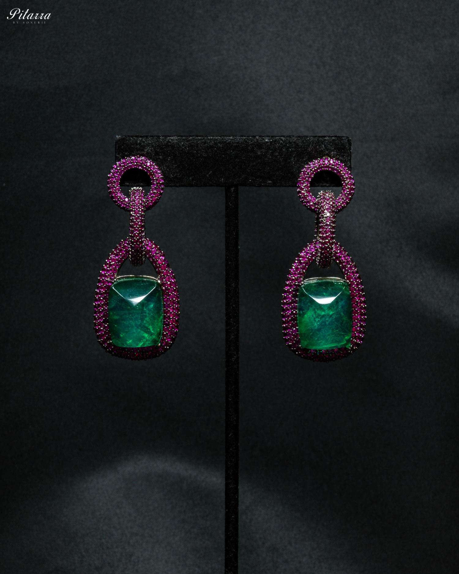 Emerald Stone Pink Chain CZ Necklace Set