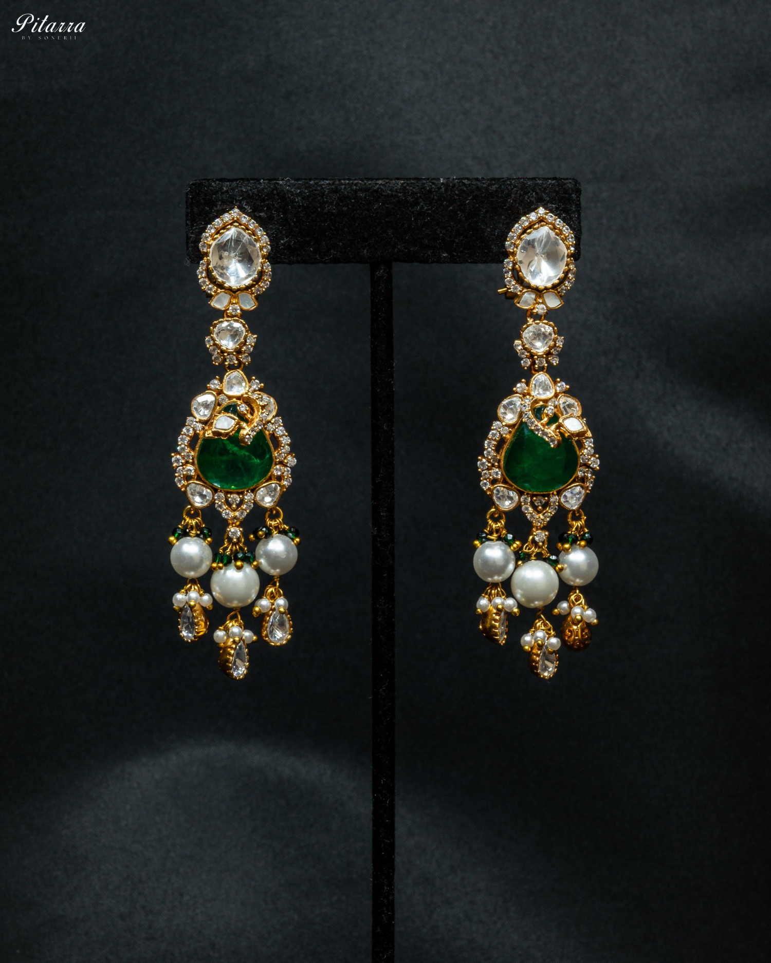 Emerald Stone Gold Plated Beaded Traditional Necklace Set