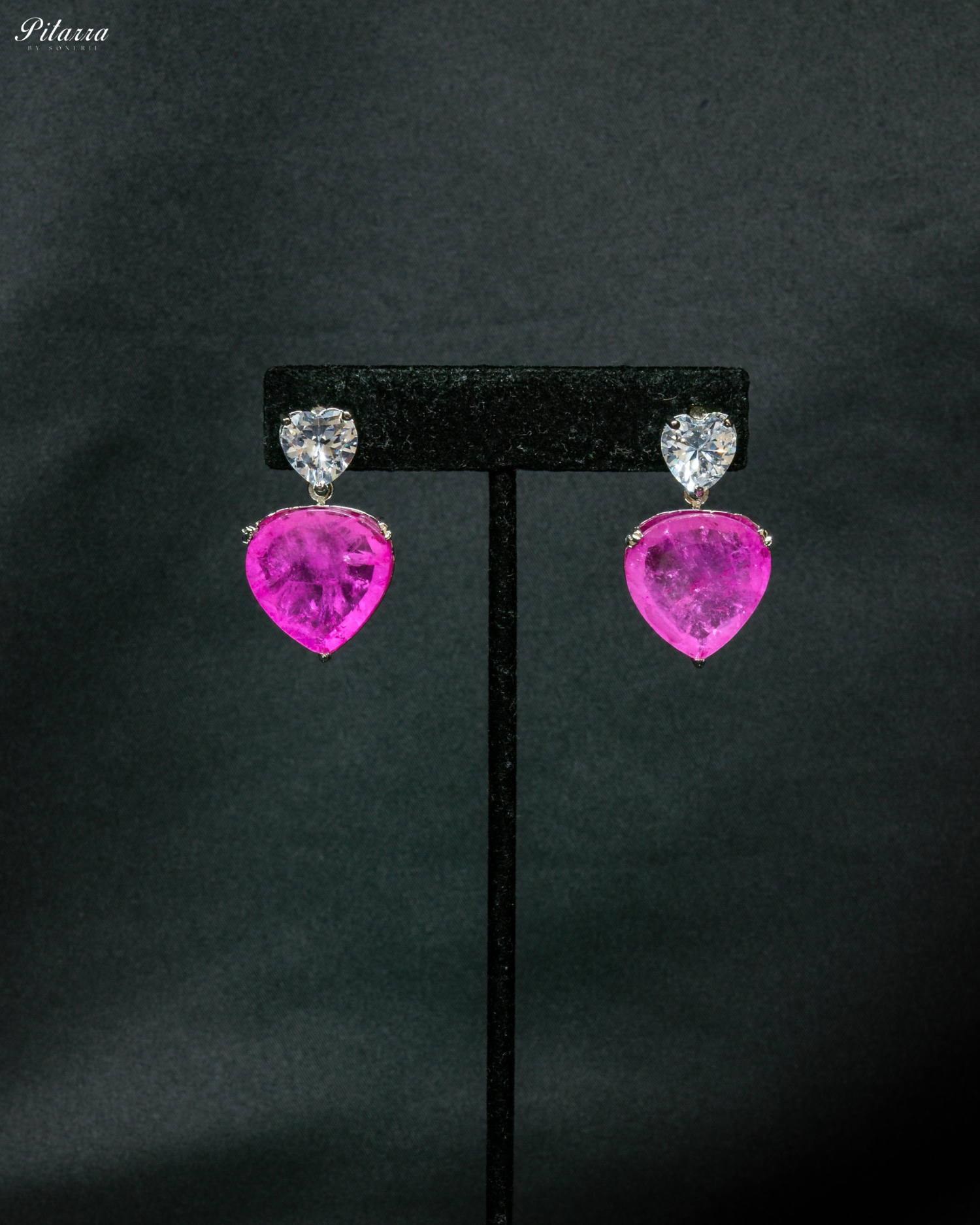Pink Drop Stone Centred CZ Necklace Set