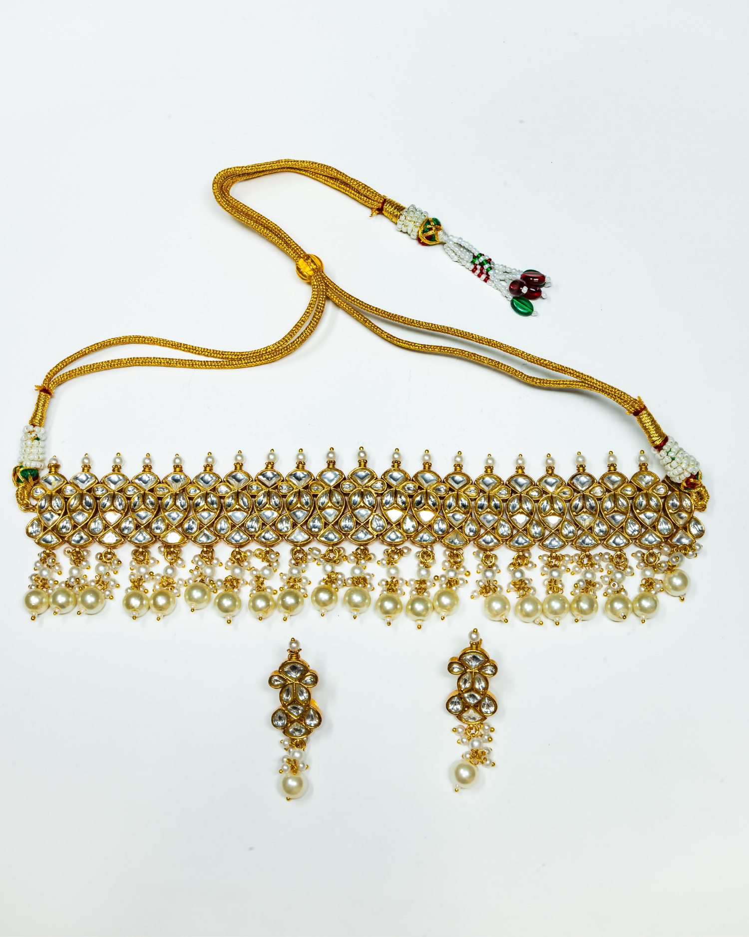 White Stone Pearls Meenkari Kundan Choker Set
