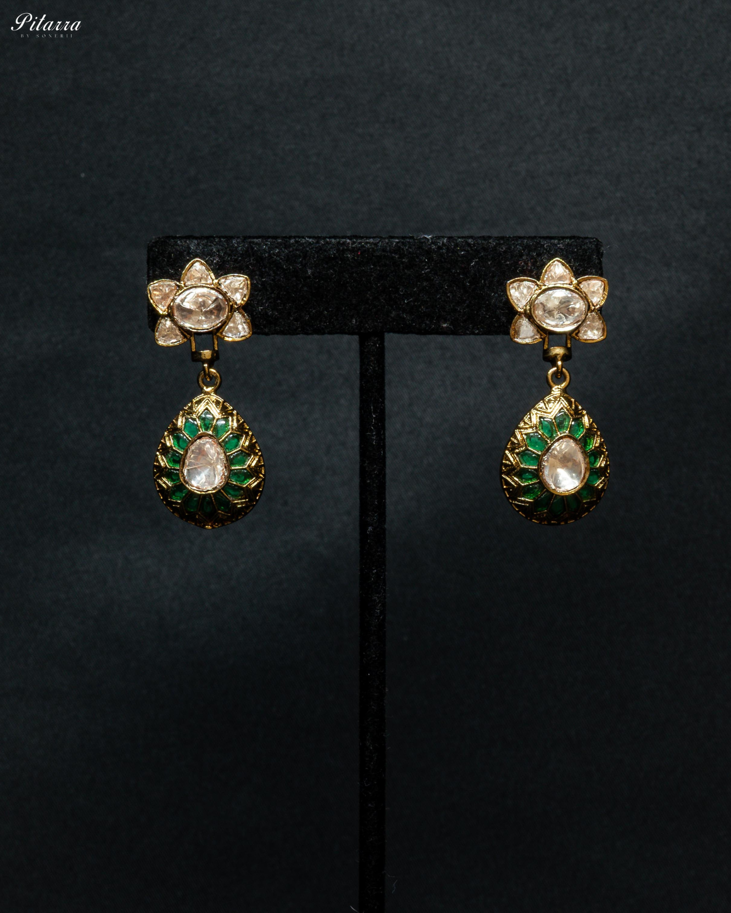 Emerald Floral Polki Kundan Pendant Set