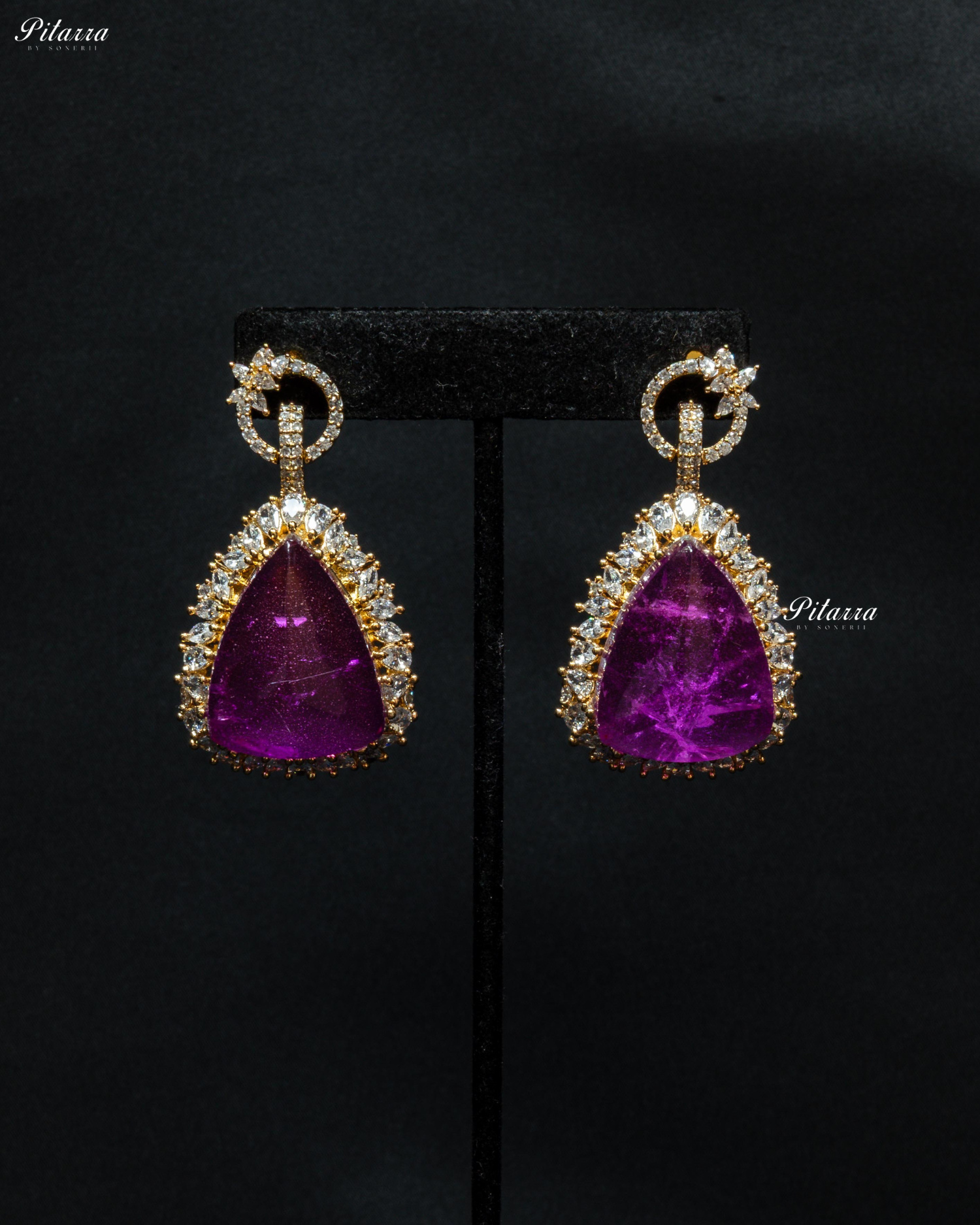 Golden Multilayered Purple Stone Statement Pendant Chain Choker