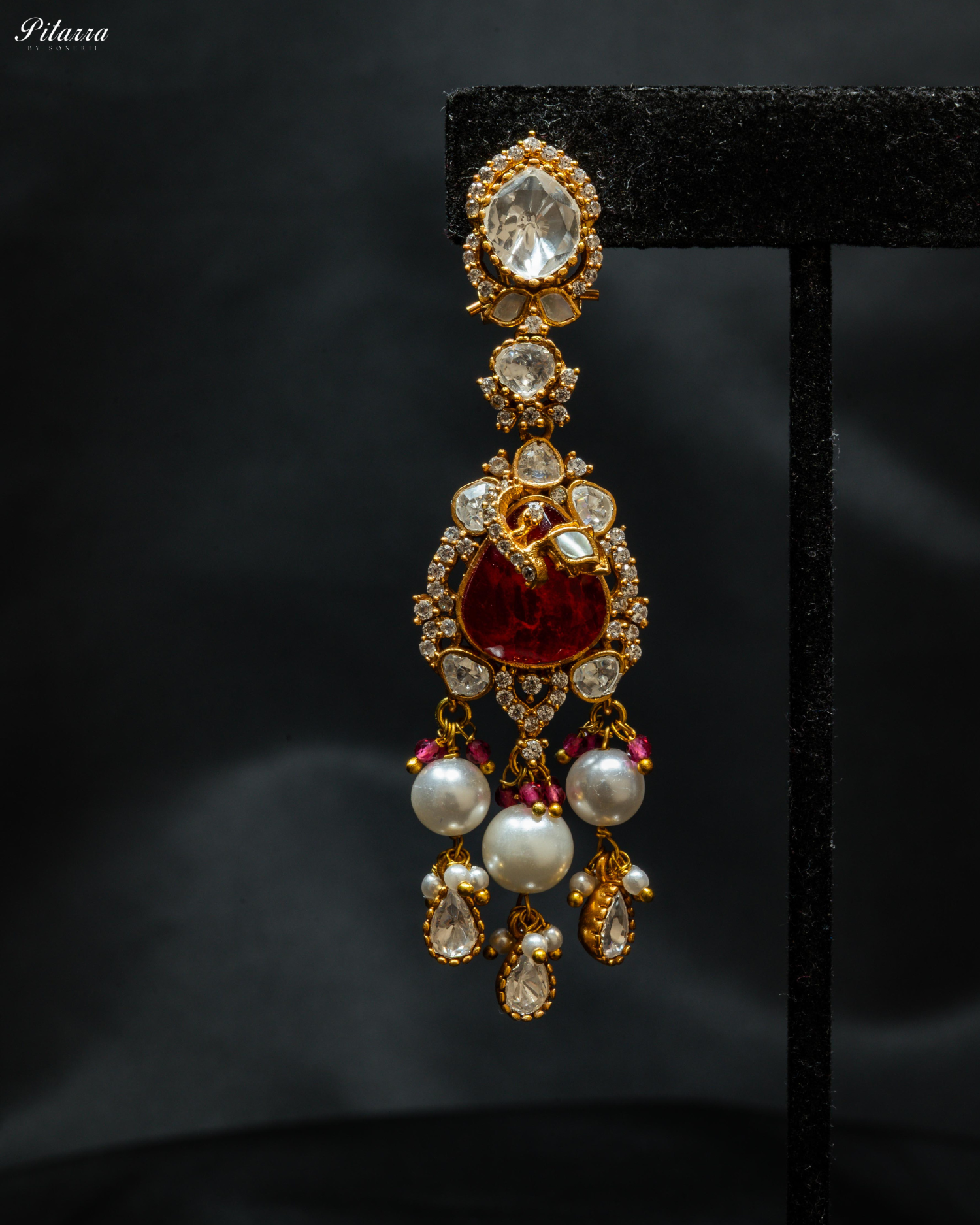 Red Stone Gold Plated Beaded Traditional Necklace Set