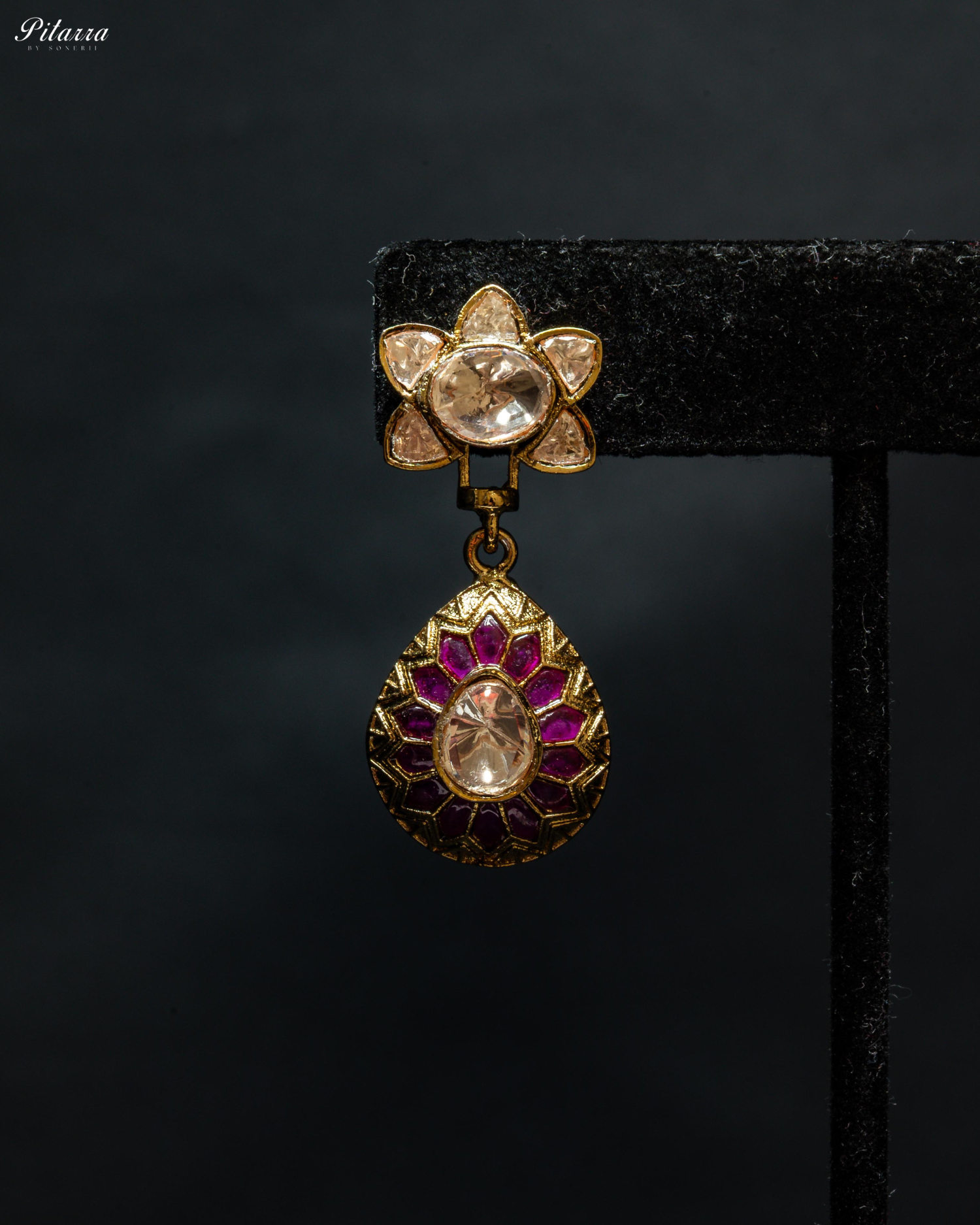 Pink Floral Polki Kundan Pendant Set