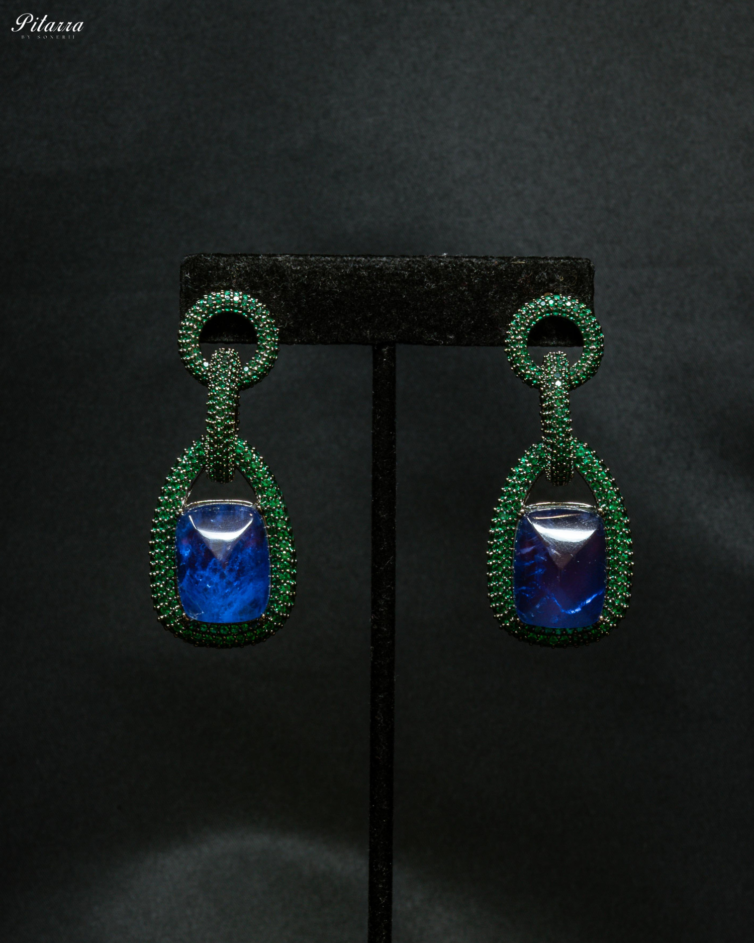 Blue Stone Green Chain CZ Necklace Set