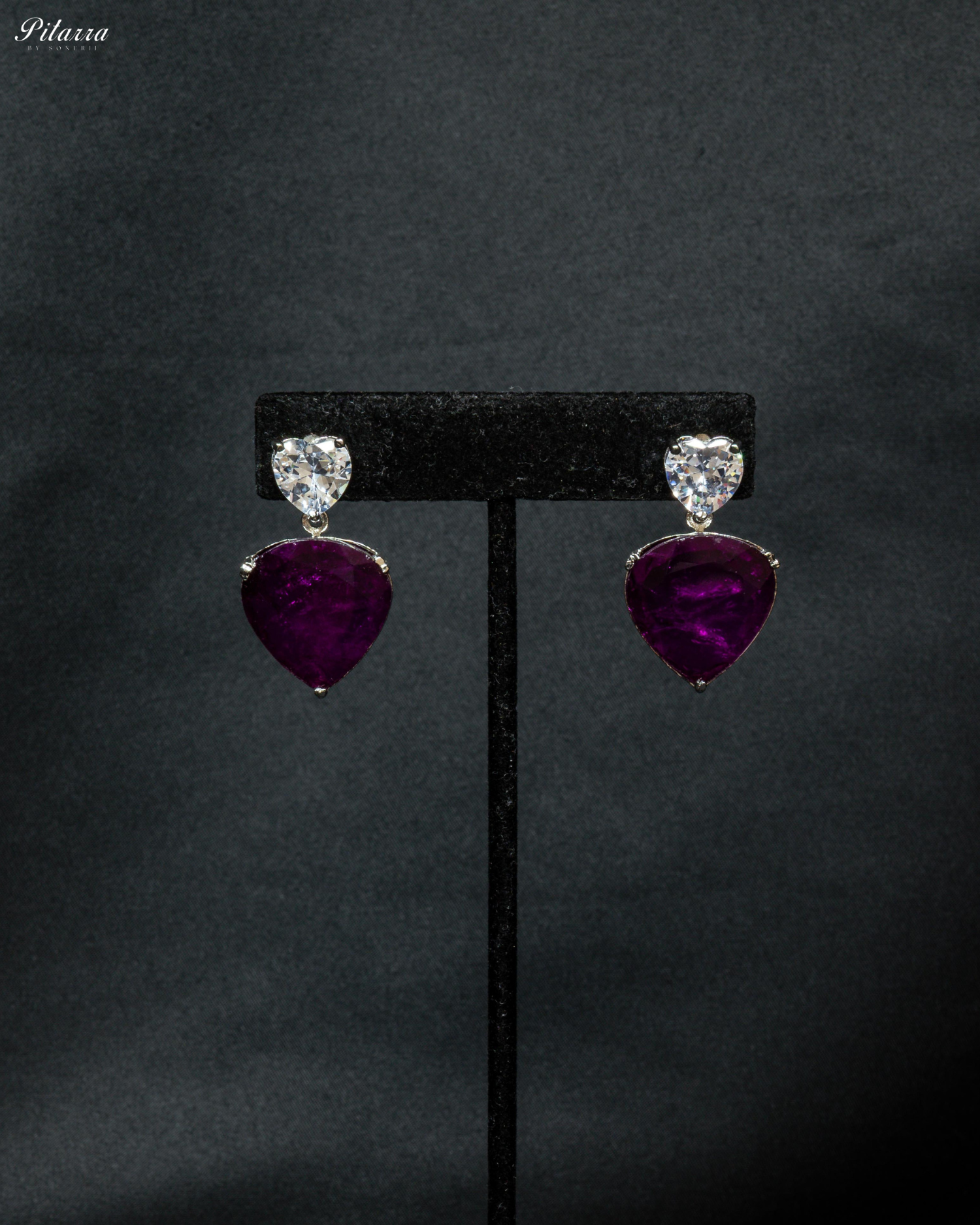 Purple Drop Stone Centred CZ Necklace Set