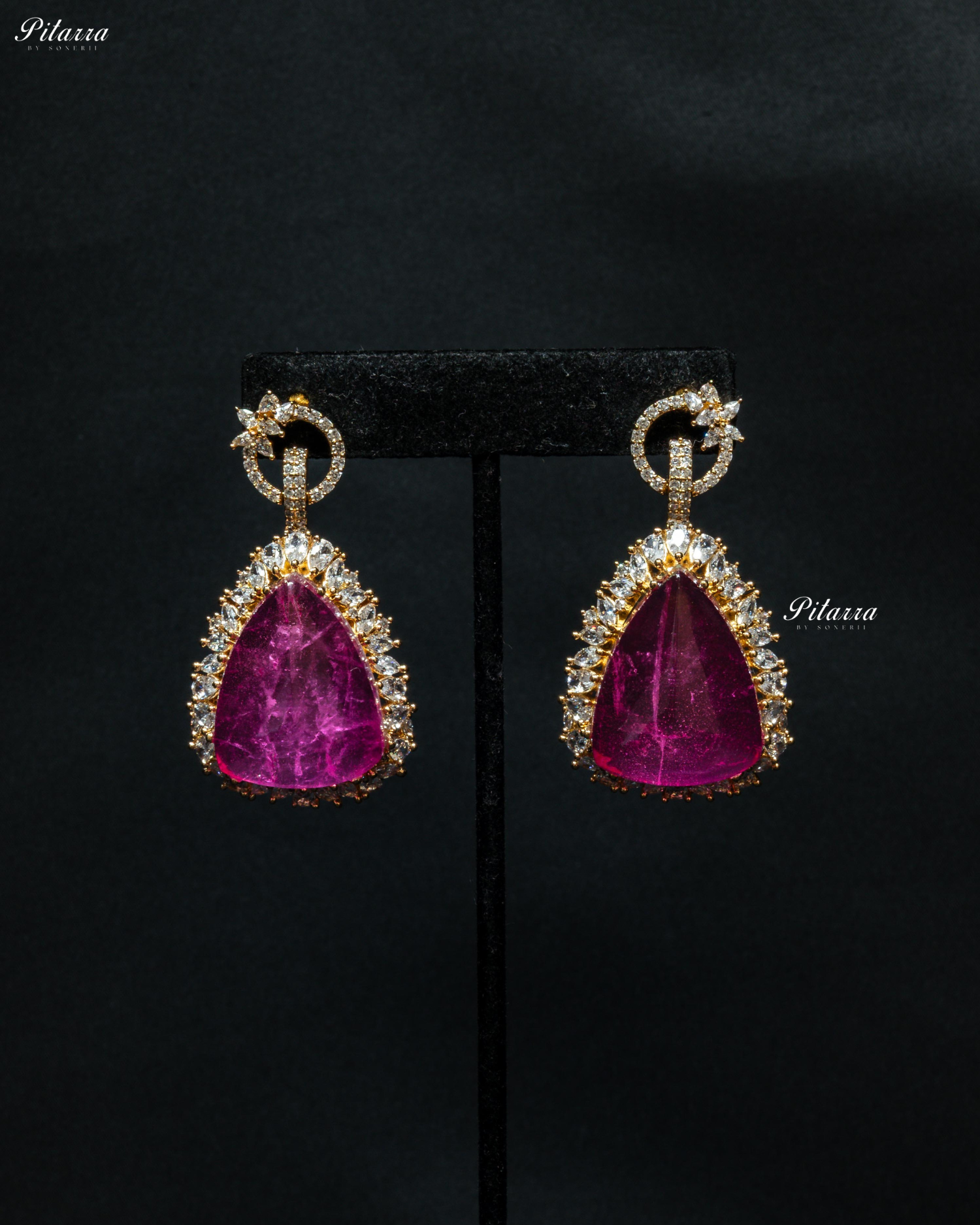 Golden Multilayered Pink Stone Statement Pendant Chain Choker
