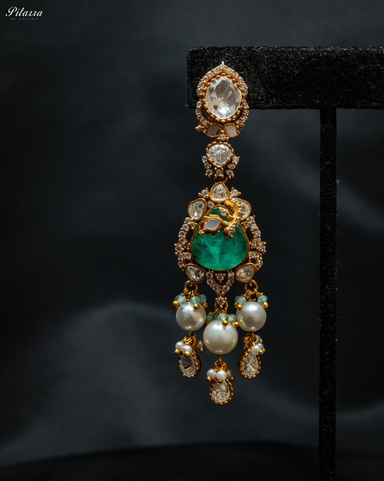 Green Stone Gold Plated Beaded Traditional Necklace Set