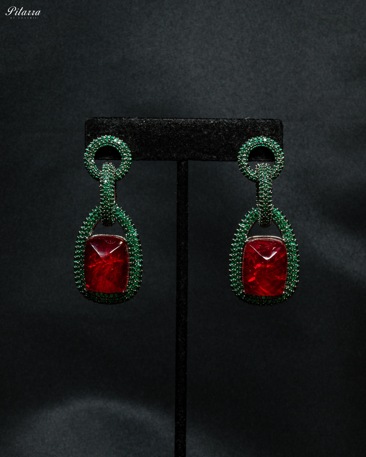 Red Stone Green Chain CZ Necklace Set