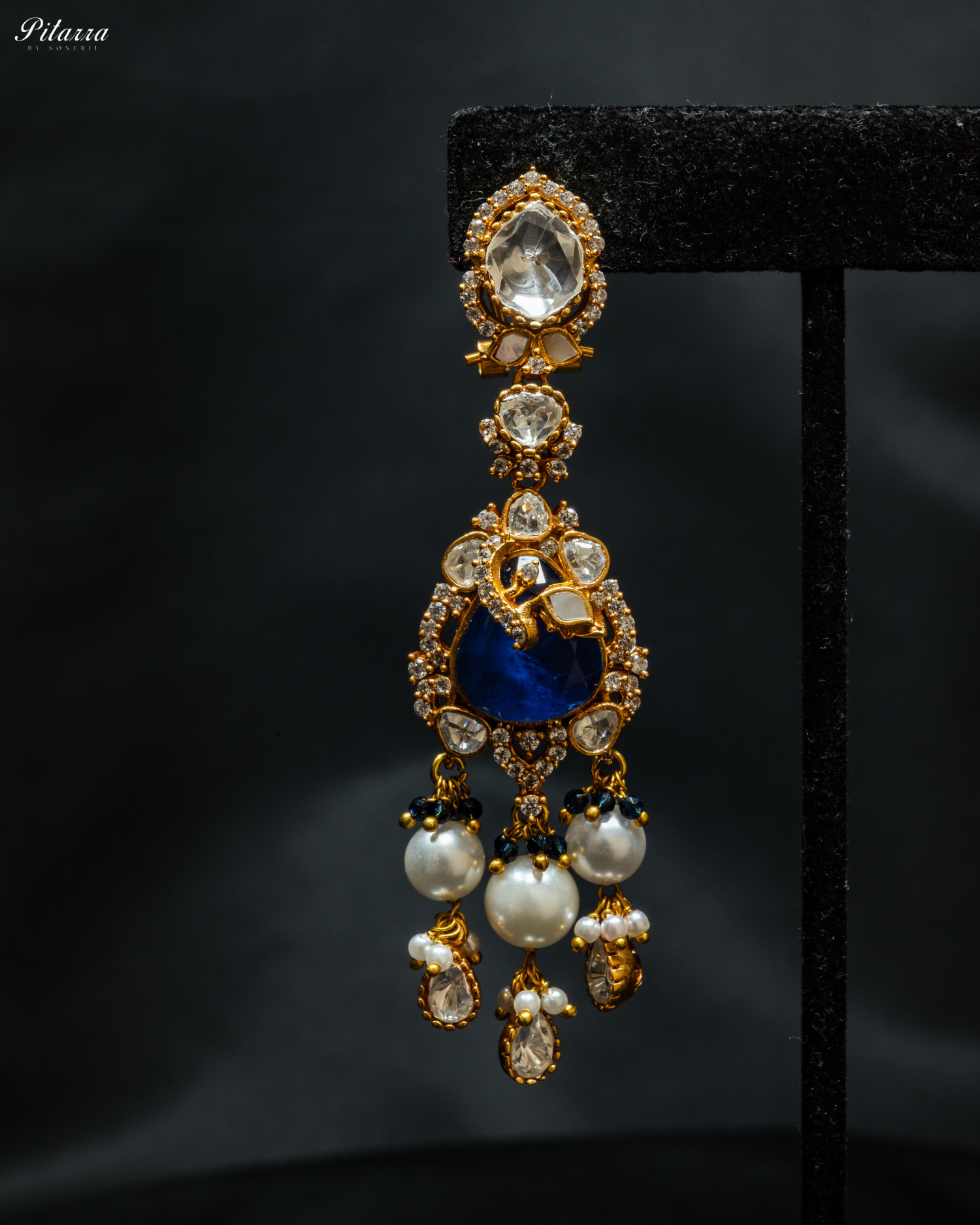 Blue Stone Gold Plated Beaded Traditional Necklace Set