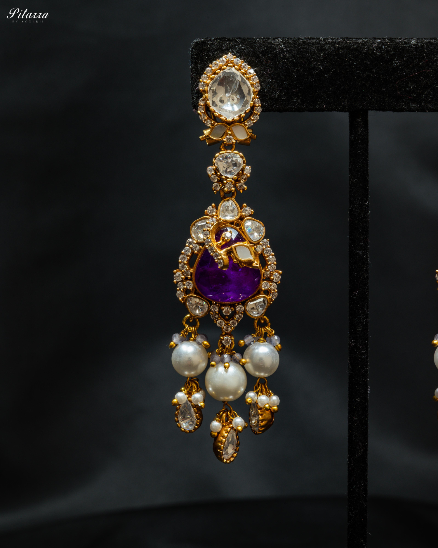 Purple Stone Gold Plated Beaded Traditional Necklace Set