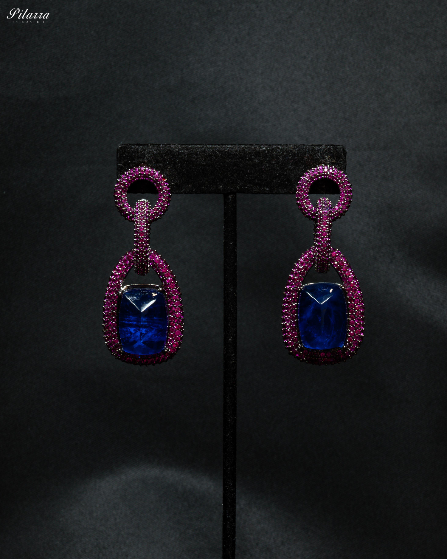 Blue Stone Pink Chain CZ Necklace Set