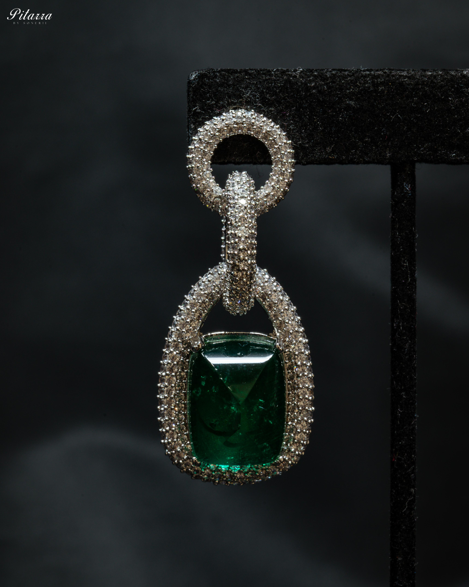 Emerald Stone Silver Chain CZ Necklace Set