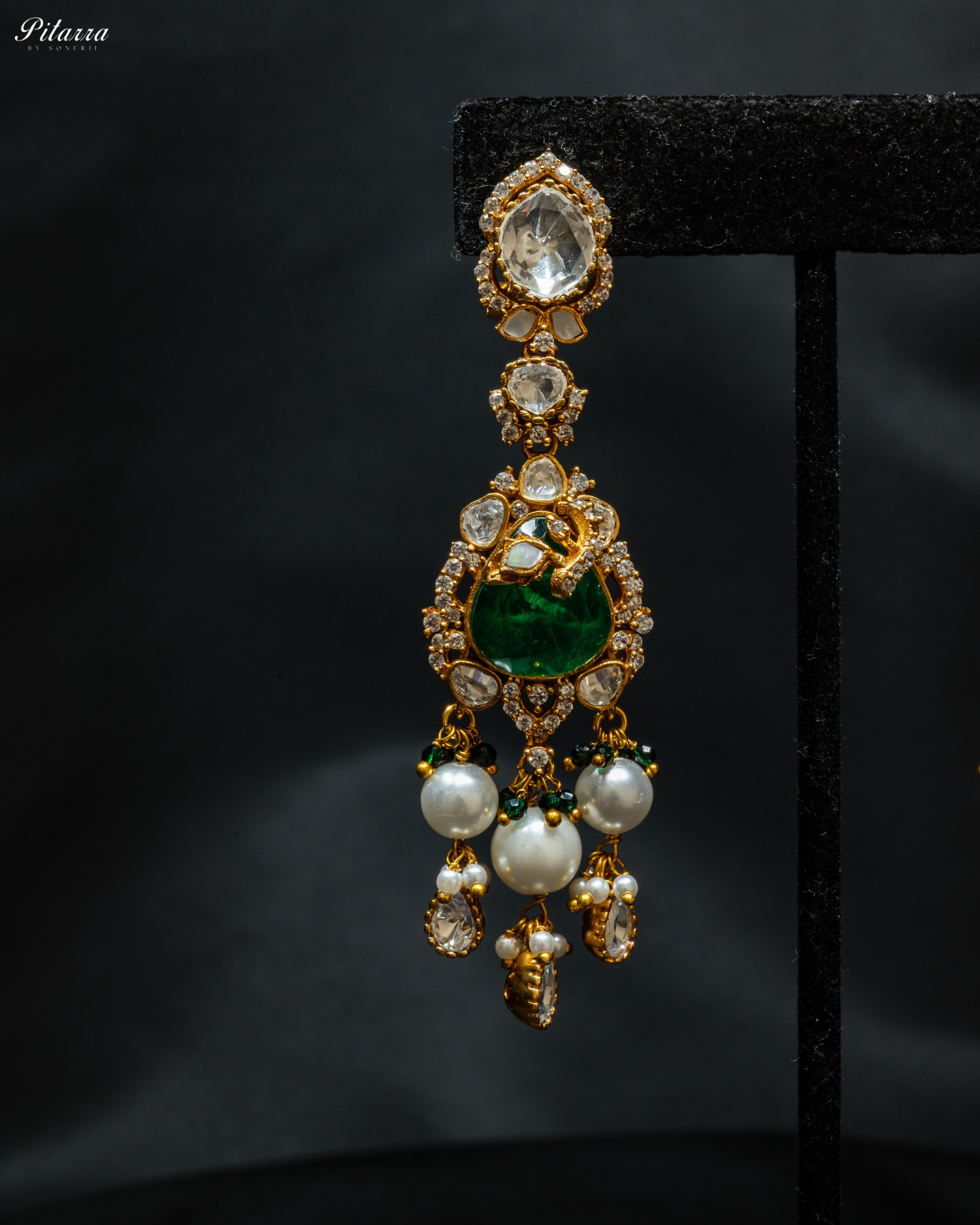 Emerald Stone Gold Plated Beaded Traditional Necklace Set