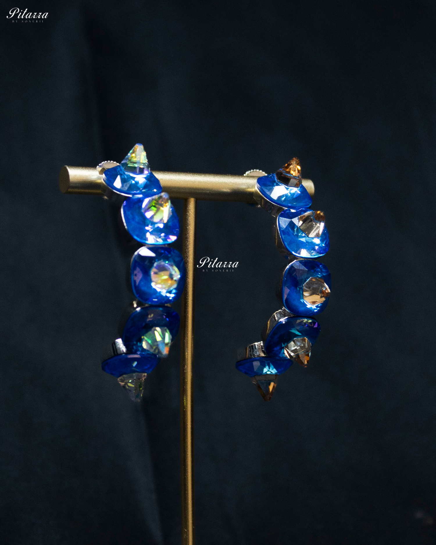 Blue Stone Pyramid Cut Crystal Dangle Earrings