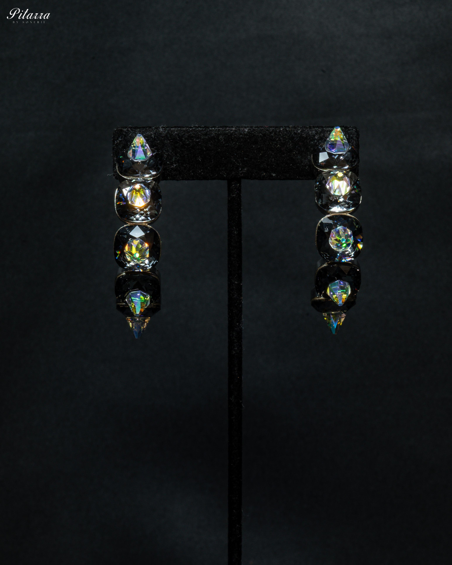 Grey Stone Pyramid Cut Crystal Dangle Earrings