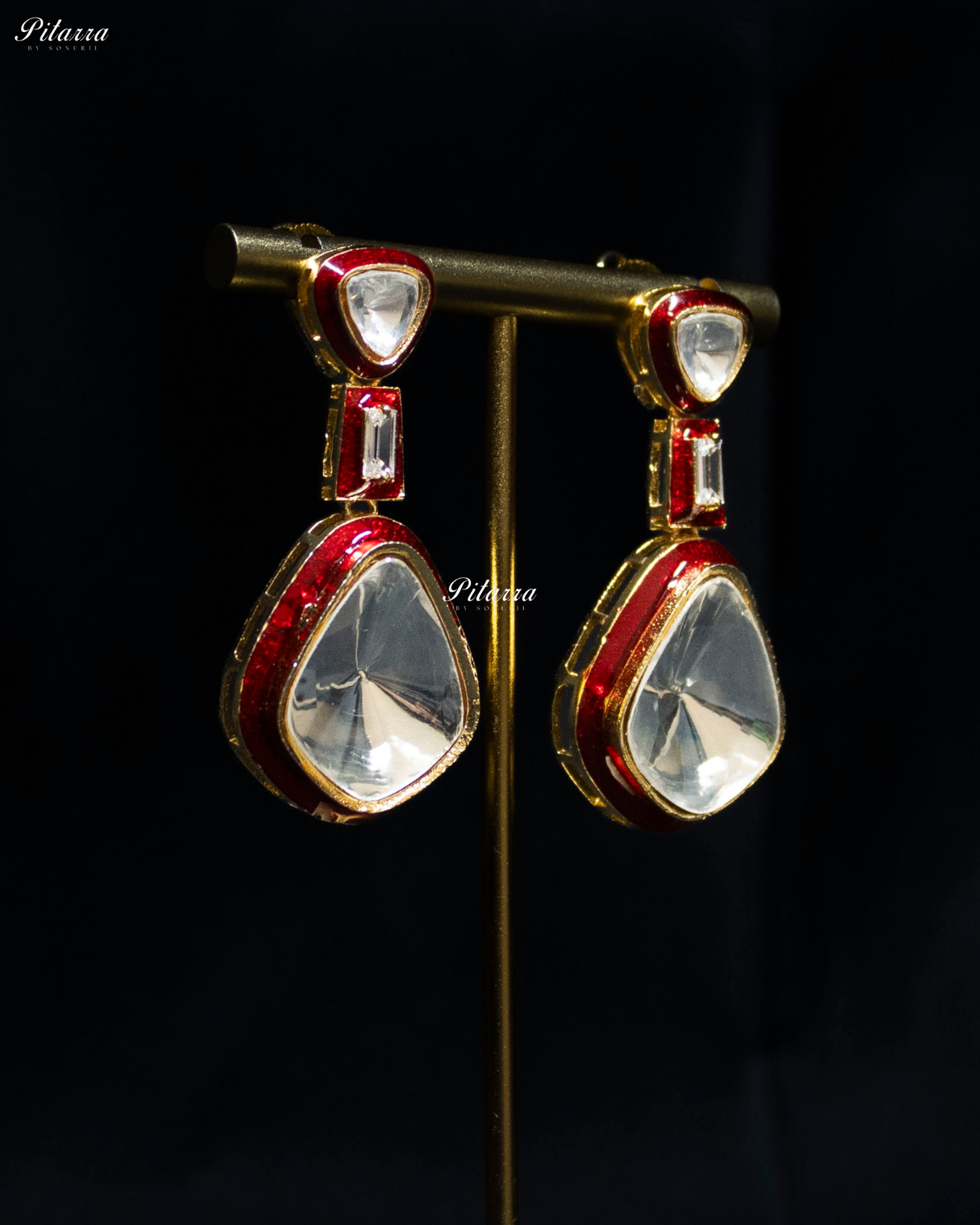Ruby Red Kundan Meenakari Dangler Earrings