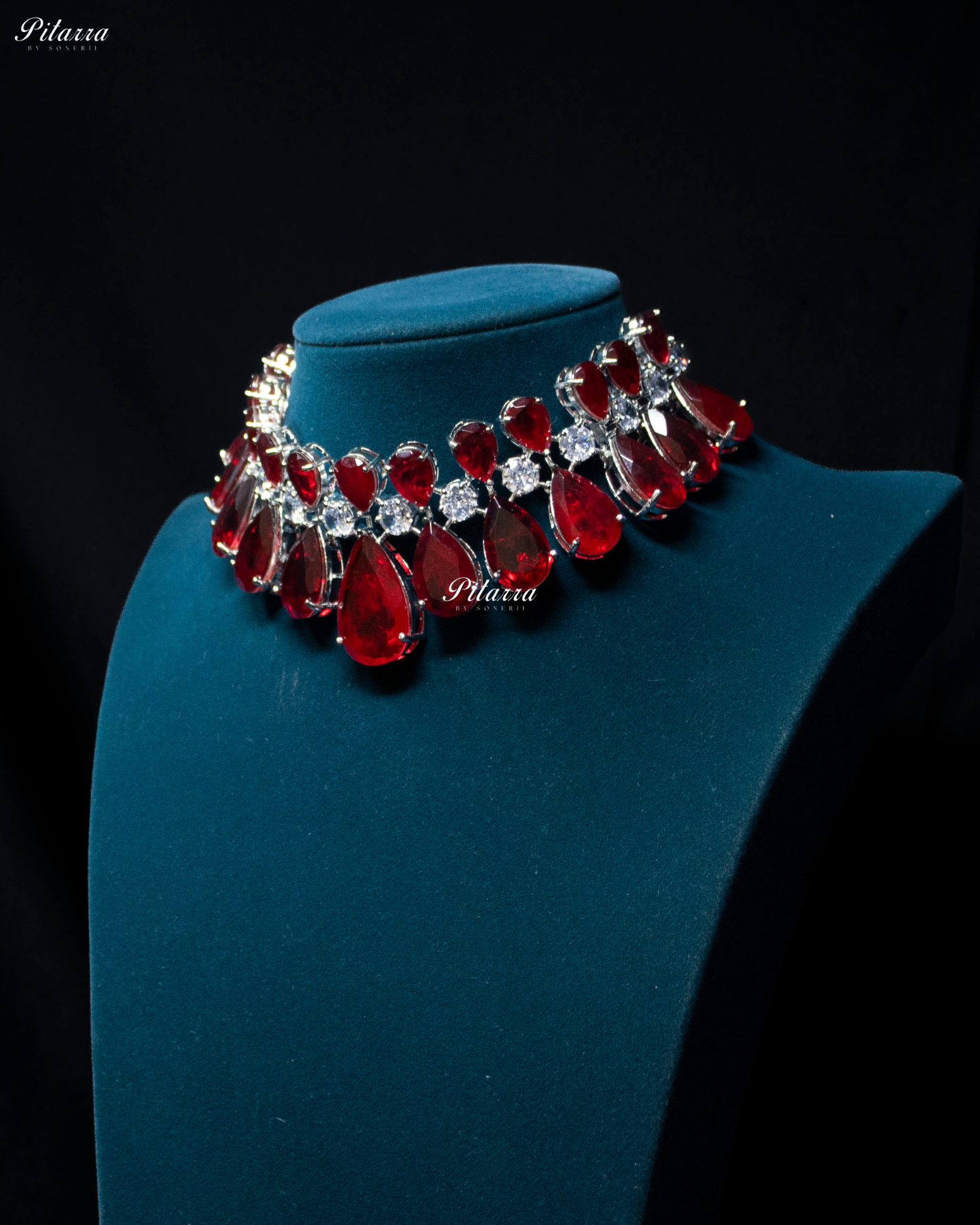 Red Tear Drop Shaped Crystal Necklace Set