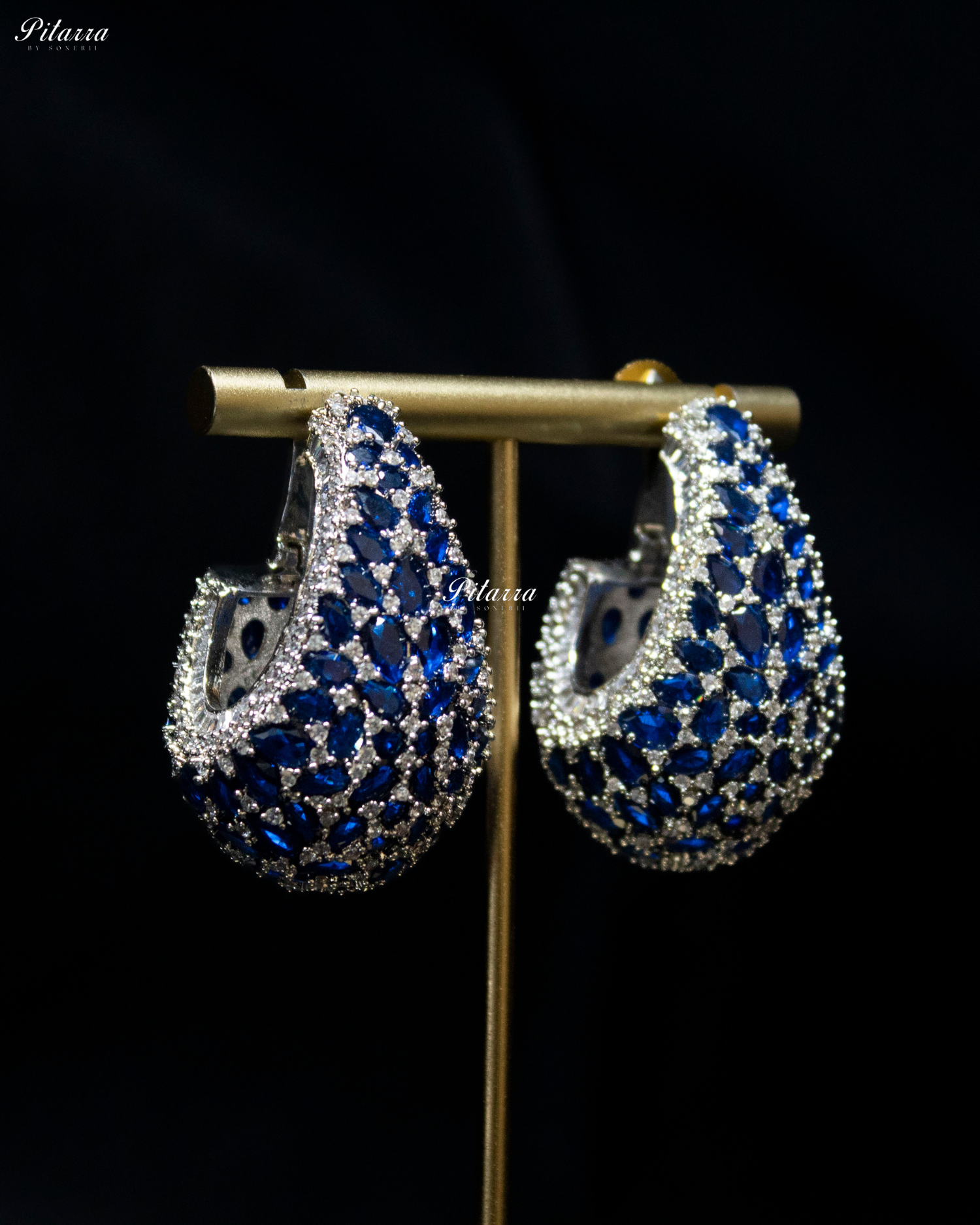 Blue Teardrop CZ Stud Earrings