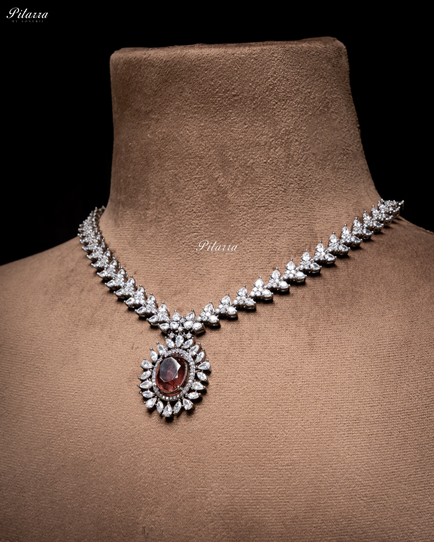 Brown Color Stones Dazzling Cubic Zirconia Necklace Set