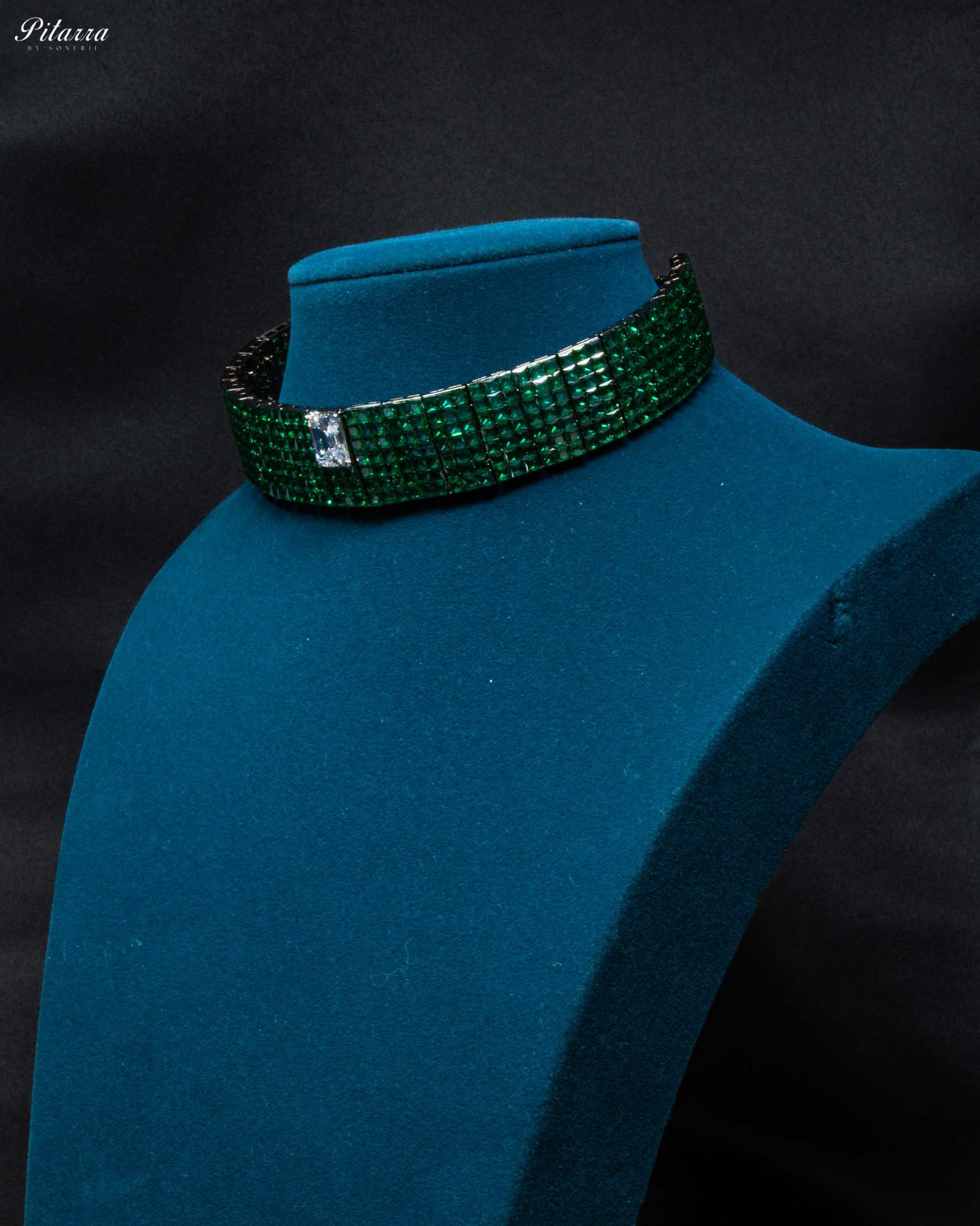 White Crystal Green CZ Choker Set
