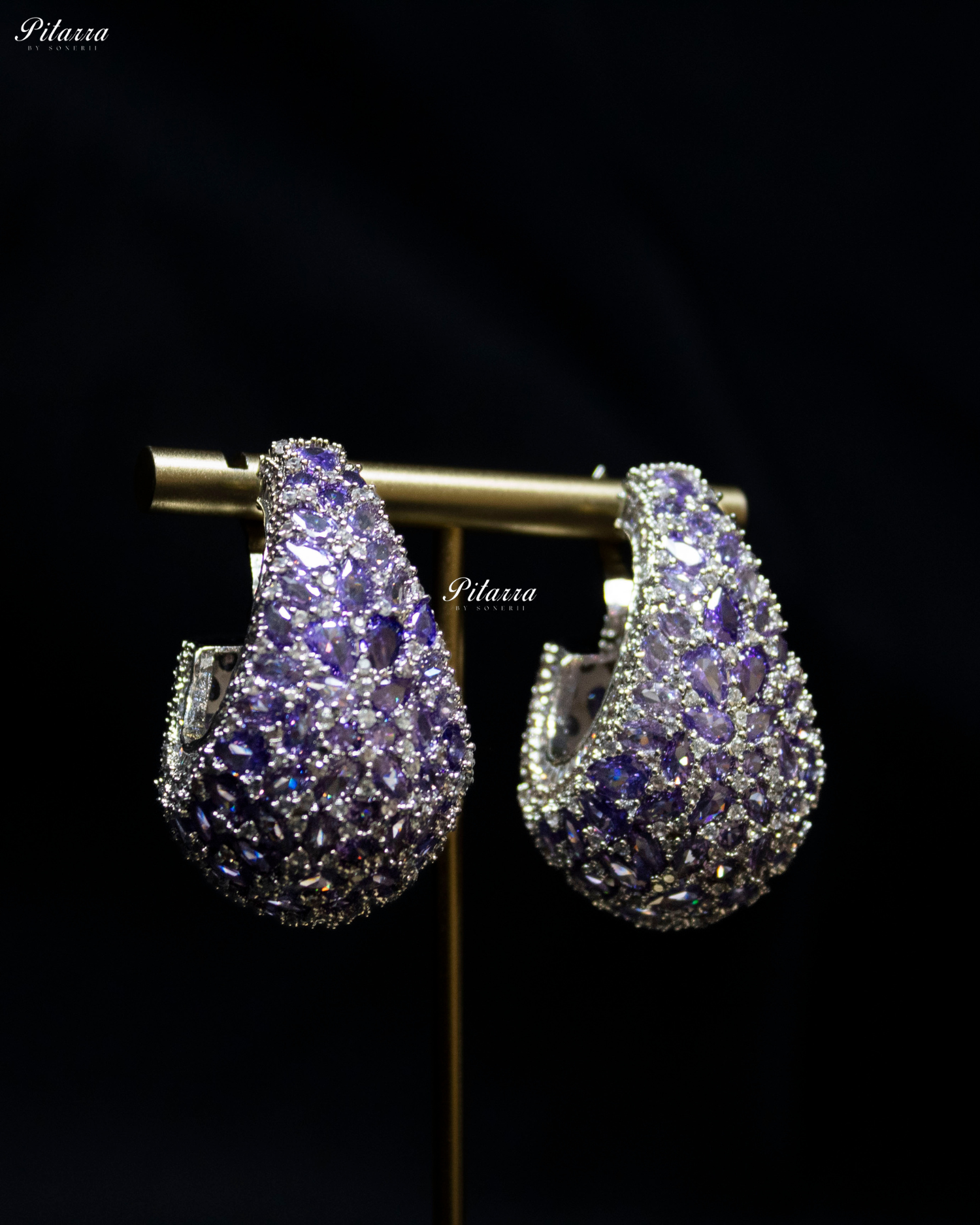 Purple Teardrop CZ Stud Earrings